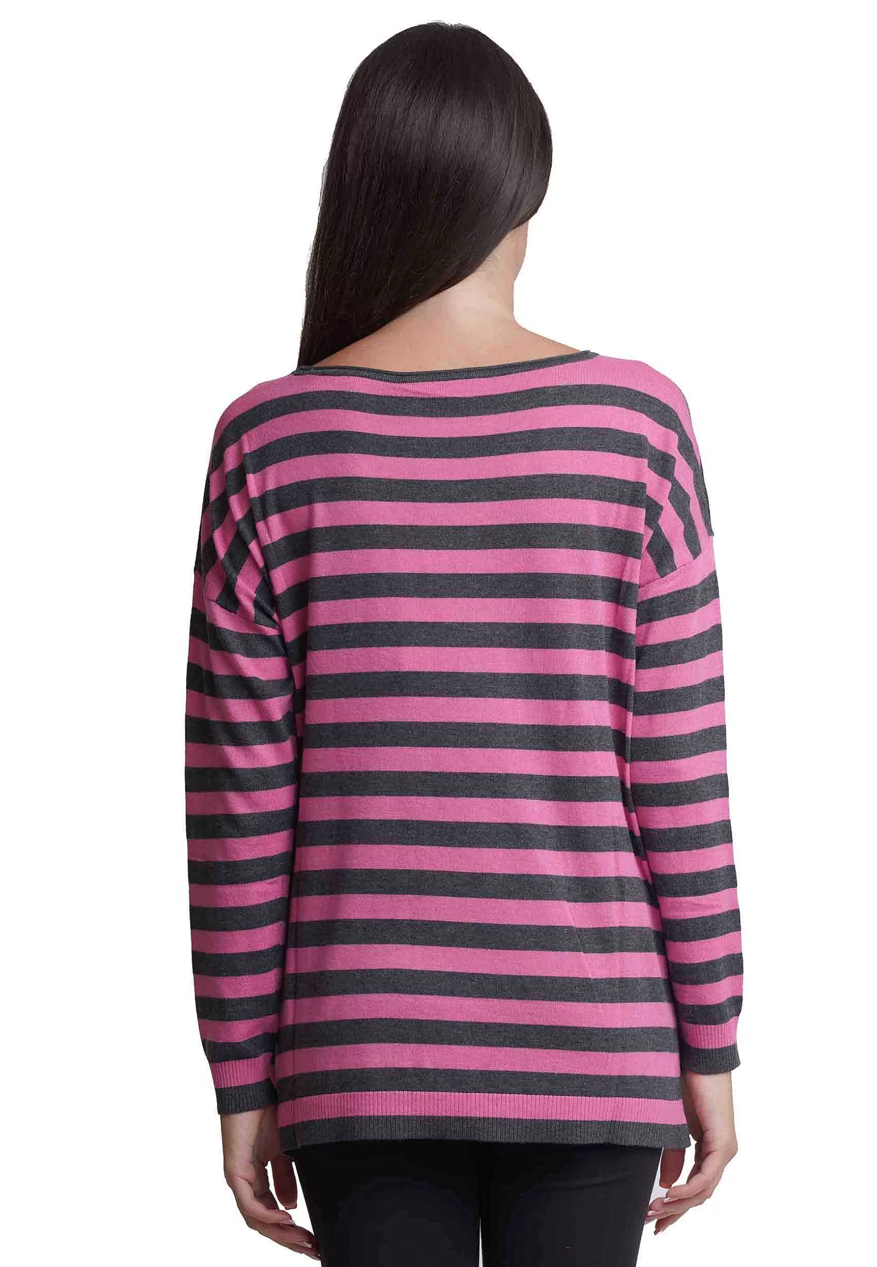 Maglia Donna Soft Touch A In Misto Cachemire Righe Grigio E Rosa*Maliparmi Sale
