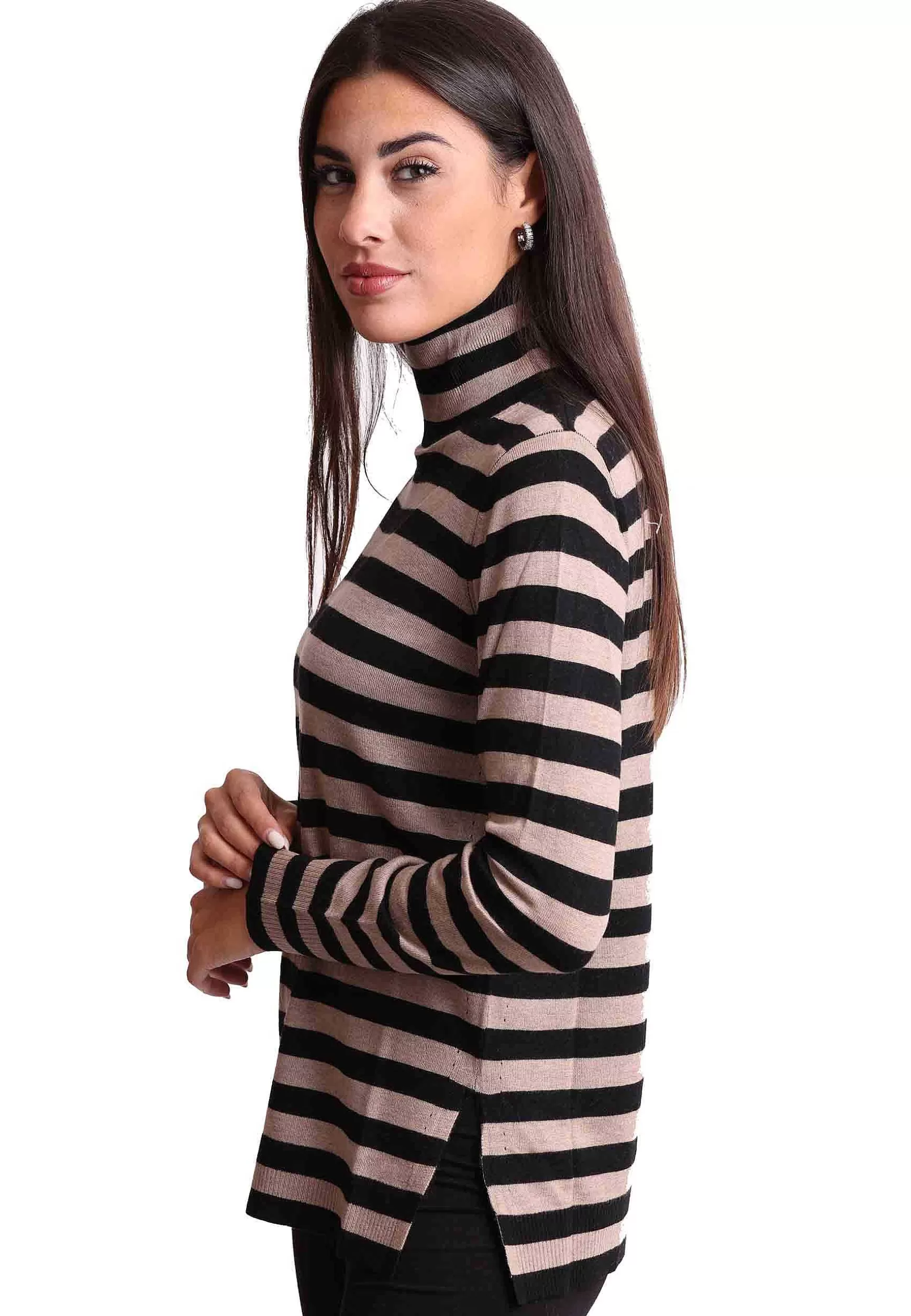 Maglia Donna Soft Touch In Lana Grigio E Nero A Collo Alto*Maliparmi Hot