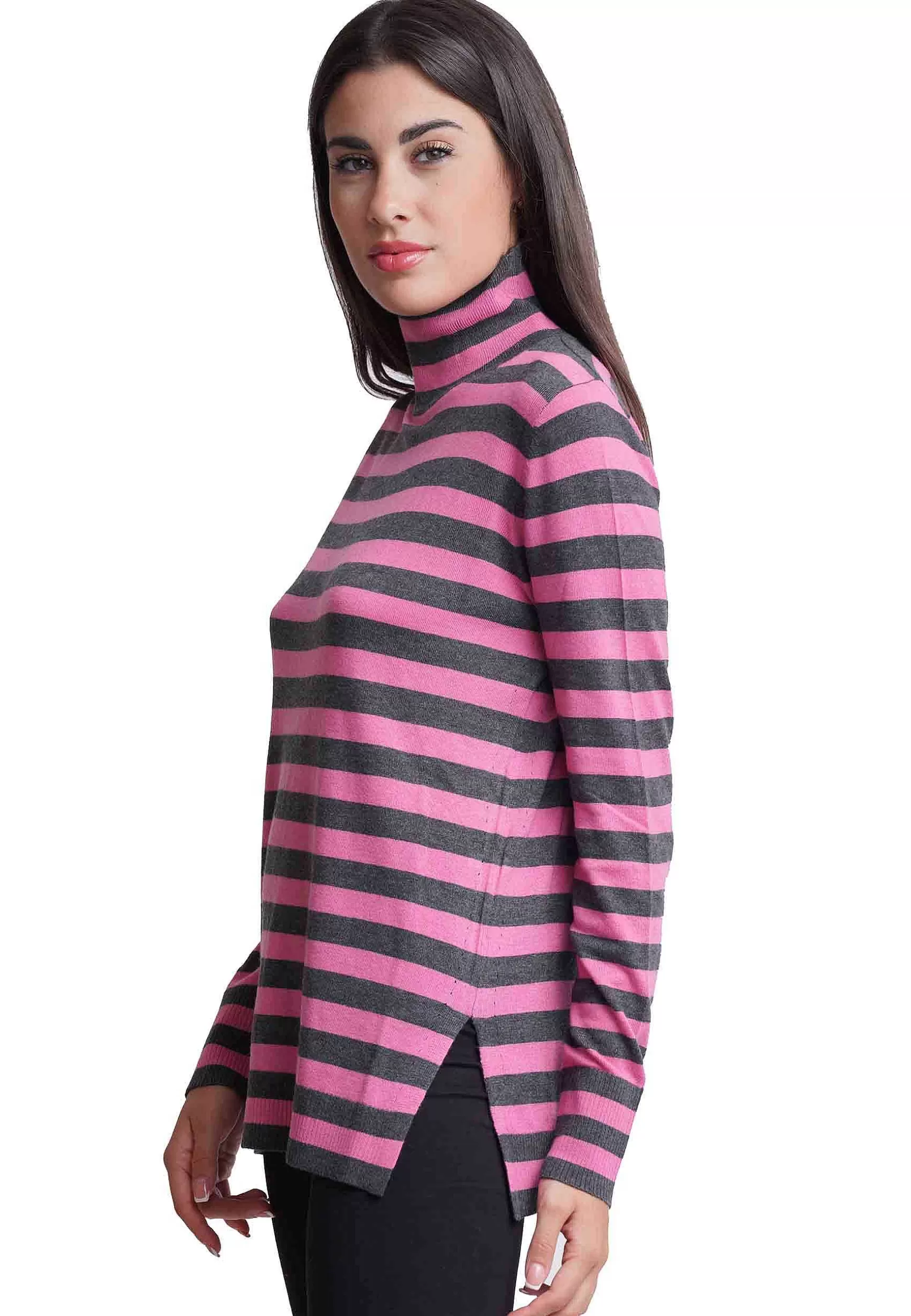 Maglia Donna Soft Touch In Lana Grigio E Rosa A Collo Alto*Maliparmi Cheap