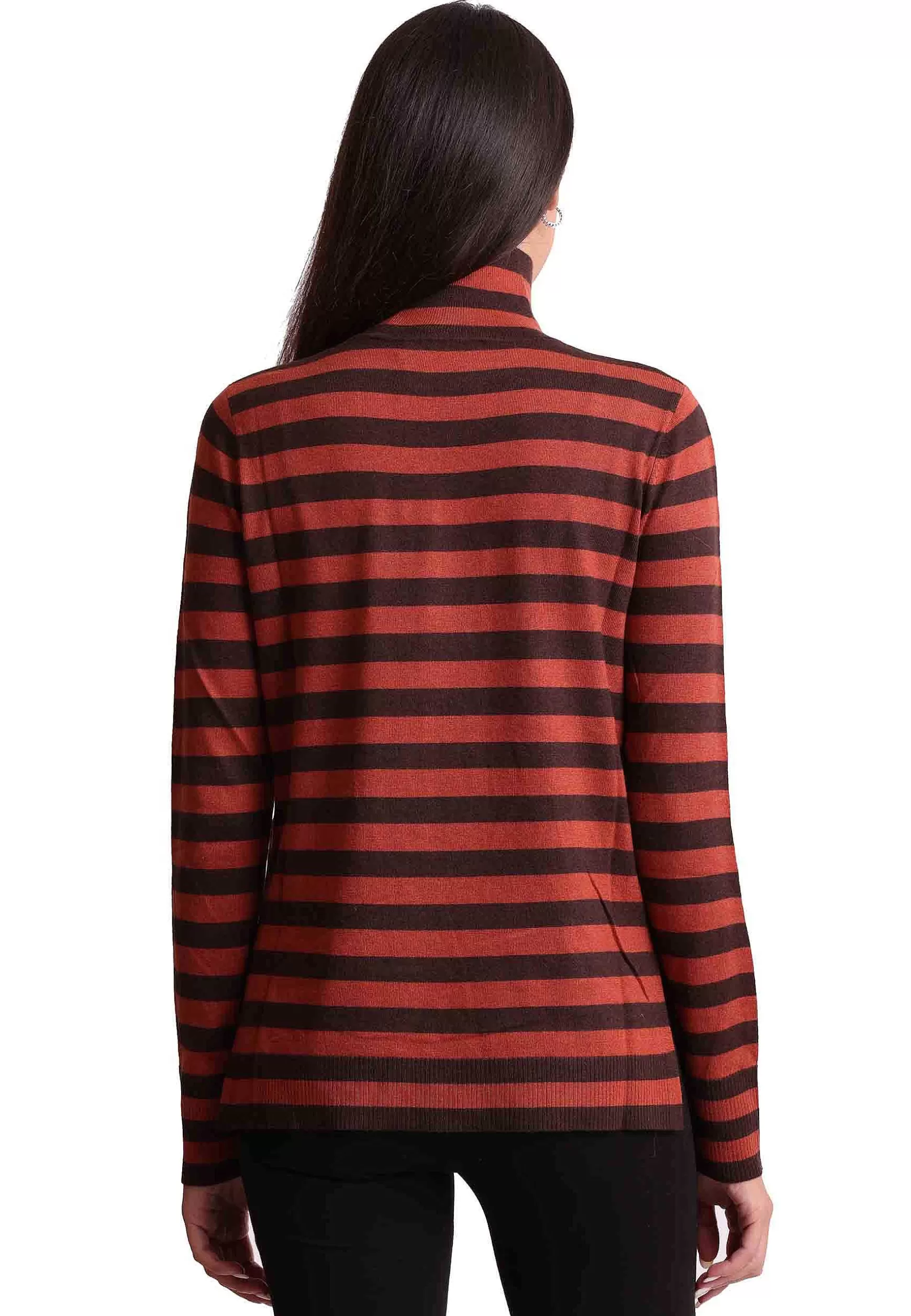 Maglia Donna Soft Touch In Lana Marrone E Arancio A Collo Alto*Maliparmi New