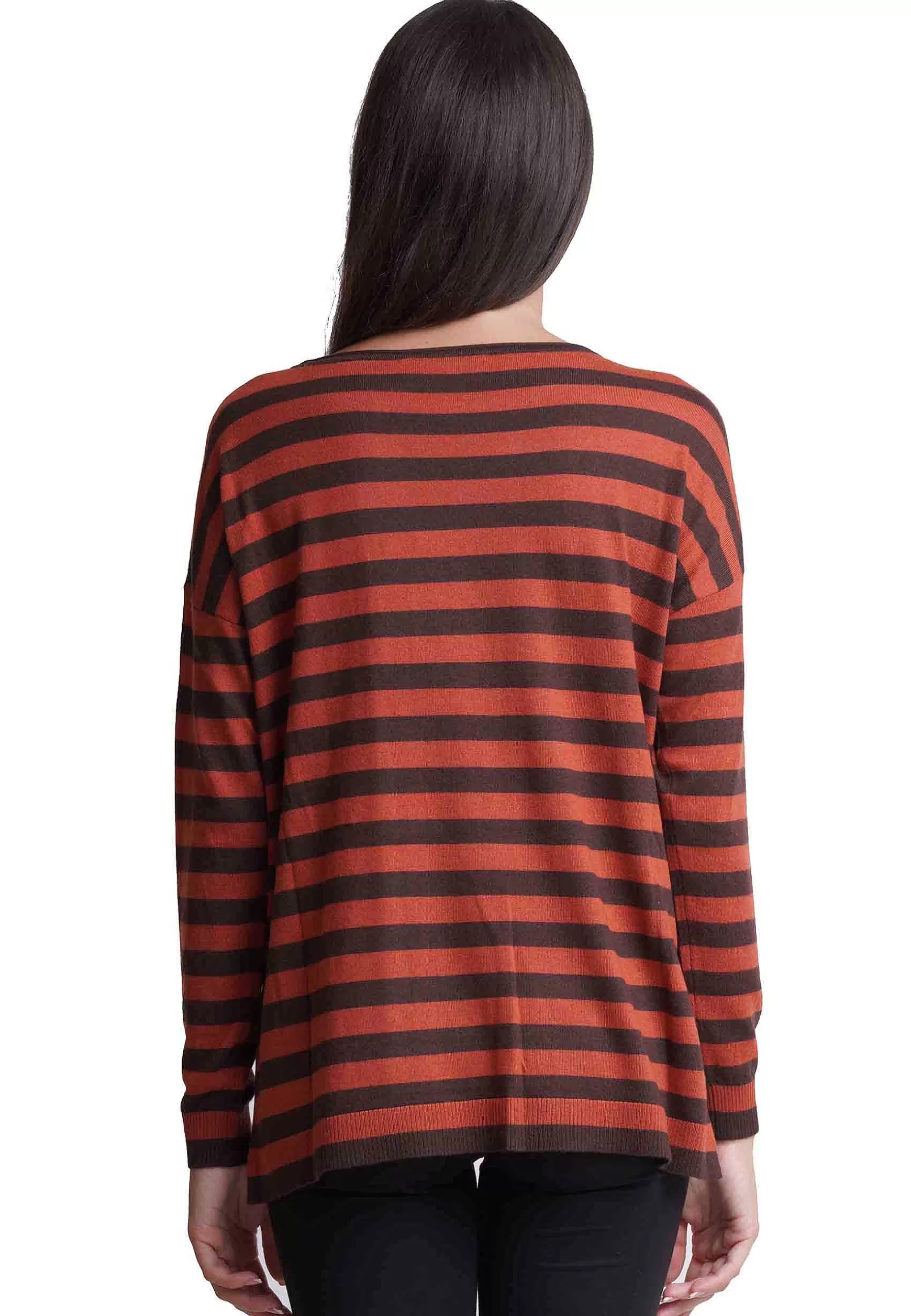 Maglia Donna Soft Touch In Misto Cachemire A Righe Arancio E Marrone*Maliparmi Outlet