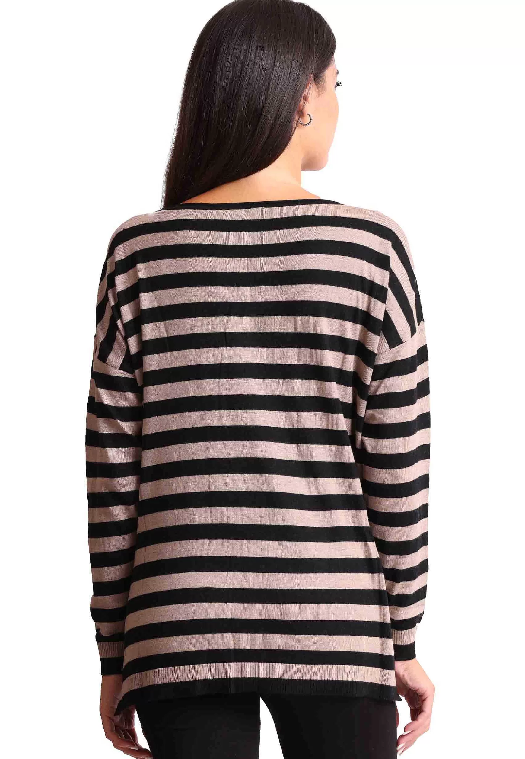 Maglia Donna Soft Touch In Misto Cachemire A Righe Nero E Grigio*Maliparmi Fashion