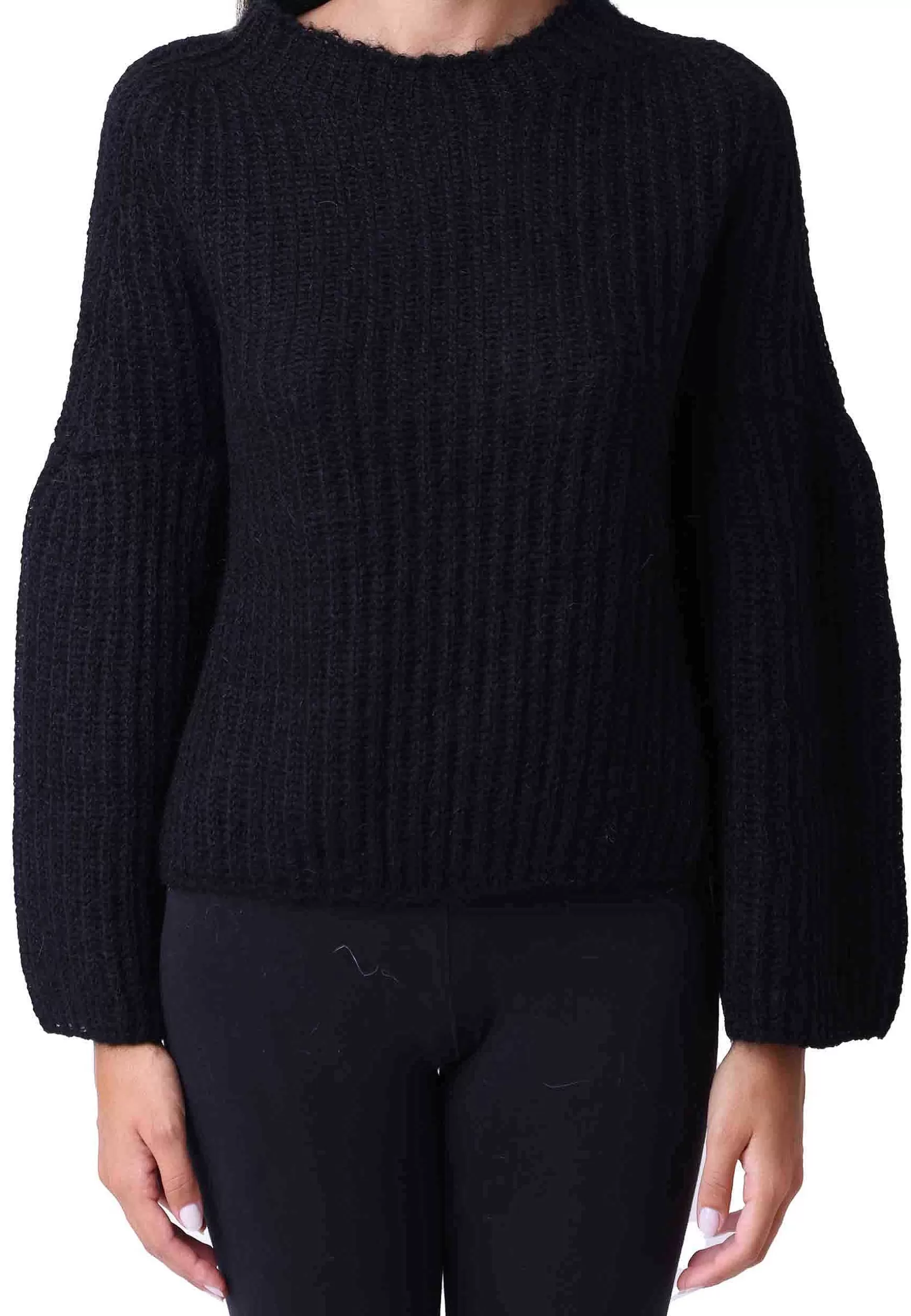 Maglia Nuvola Donna In Lana Mohair Nera Girocollo Con Maniche Lunghe*Pink Memories Fashion