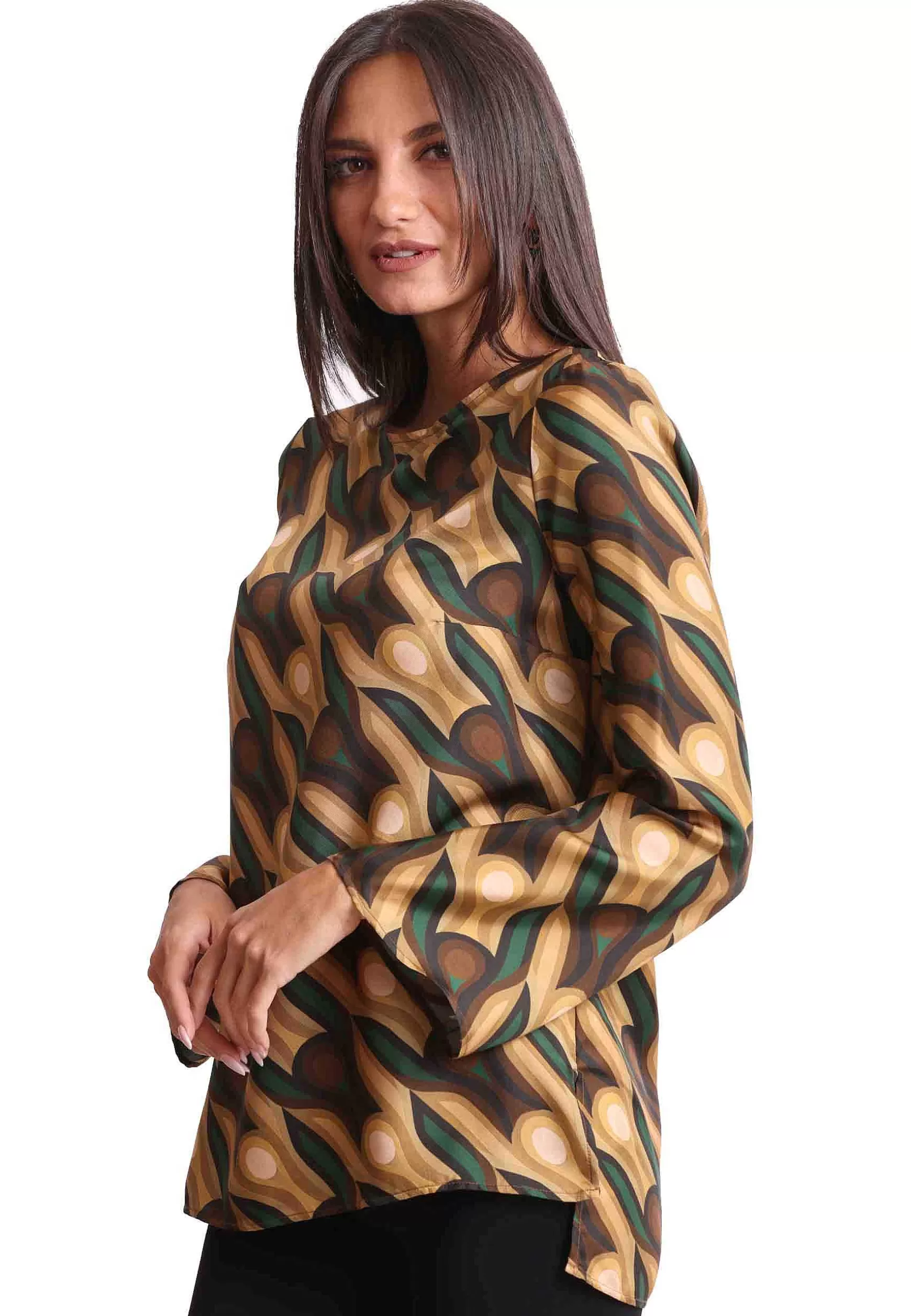 Maglie Donna Collection Print In Pura Seta Cammello A Fantasia*Maliparmi Clearance