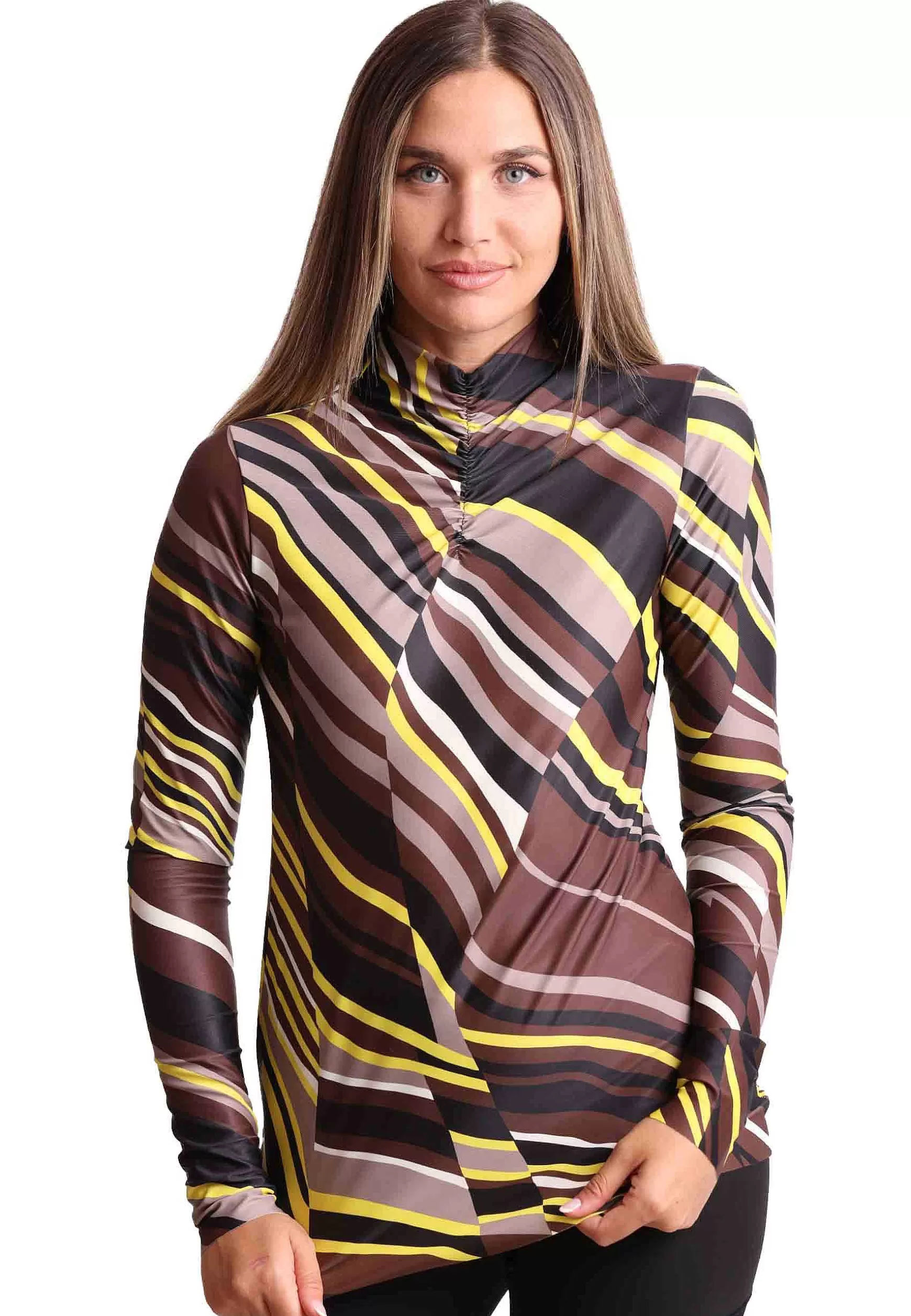 Maglie Donna Lyrical In Jersey Tecnico Marrone E Giallo A Maniche Lunghe*Maliparmi New