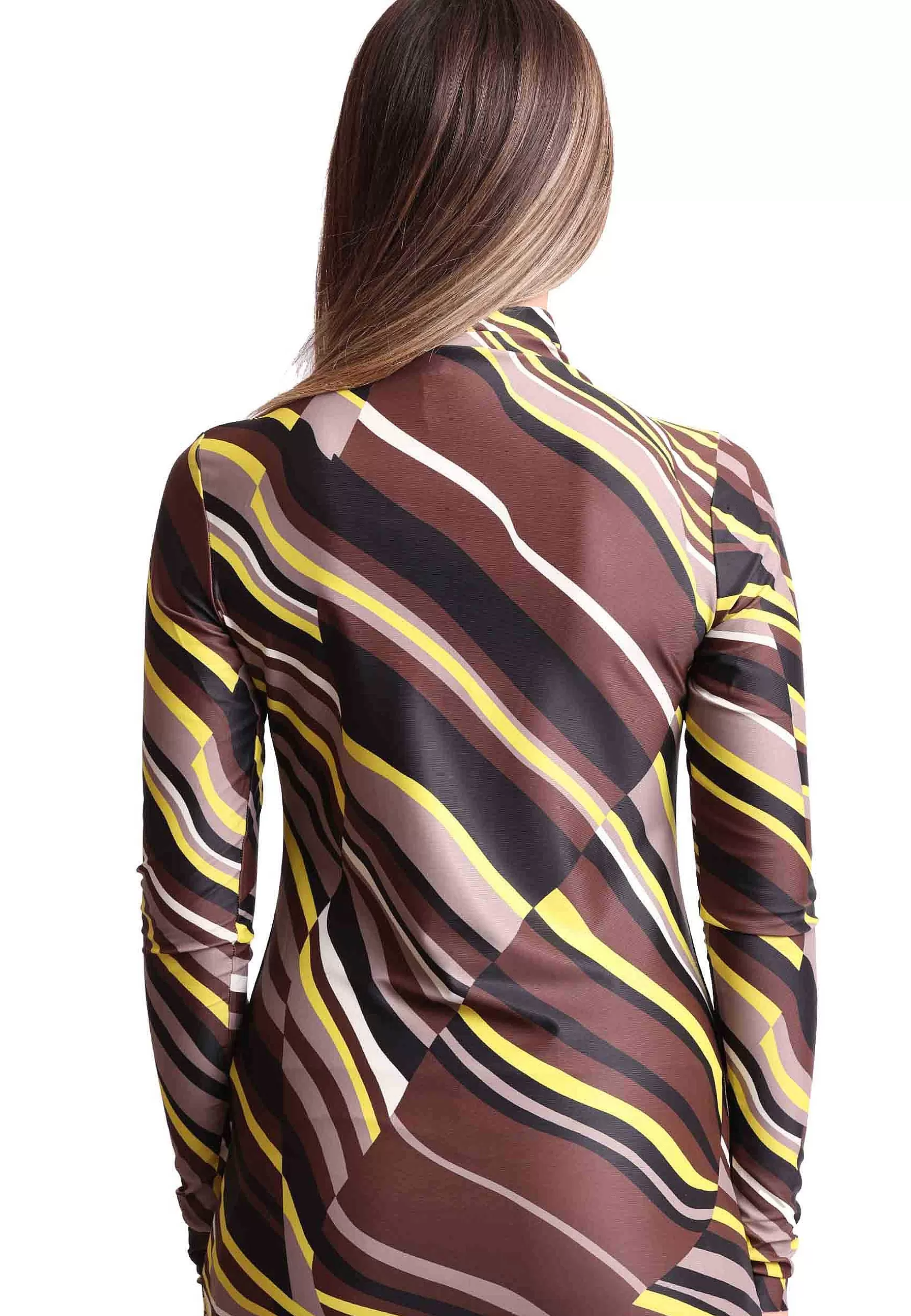 Maglie Donna Lyrical In Jersey Tecnico Marrone E Giallo A Maniche Lunghe*Maliparmi New