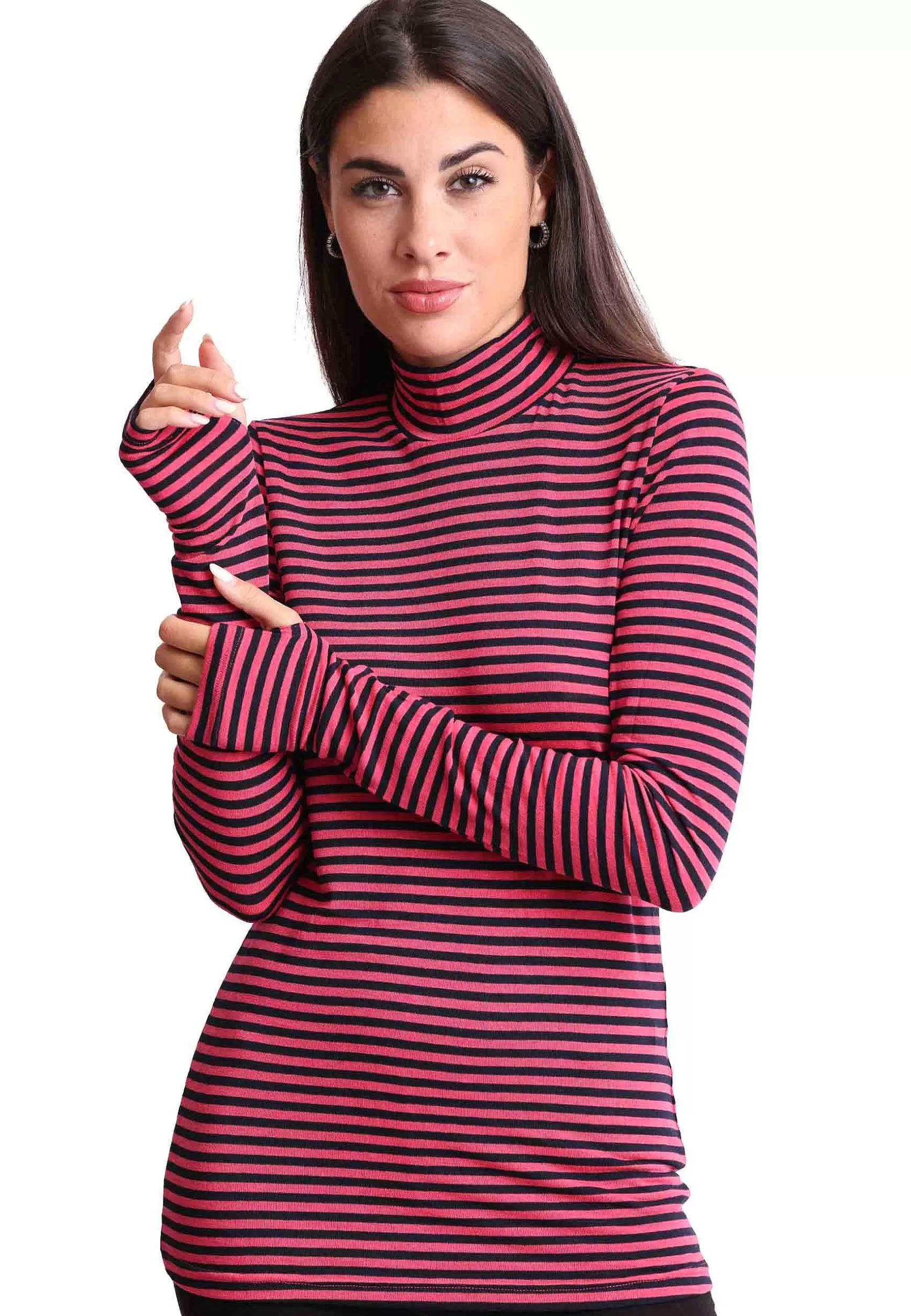 Maglie Donna Soft In Jersey Rosa E Blu Collo Alto*Maliparmi Shop