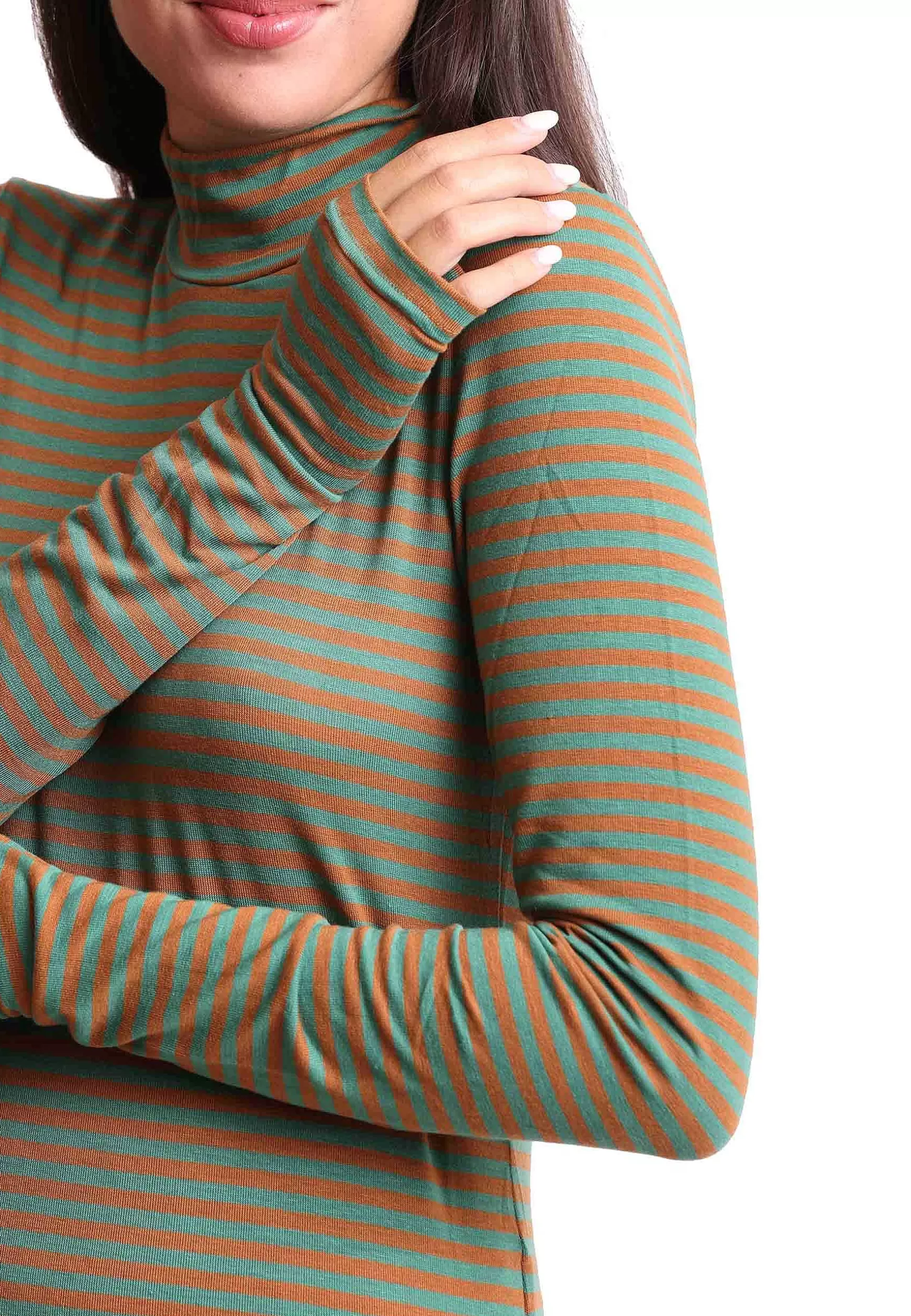 Maglie Donna Soft In Jersey Verde E Giallo Collo Alto*Maliparmi Cheap