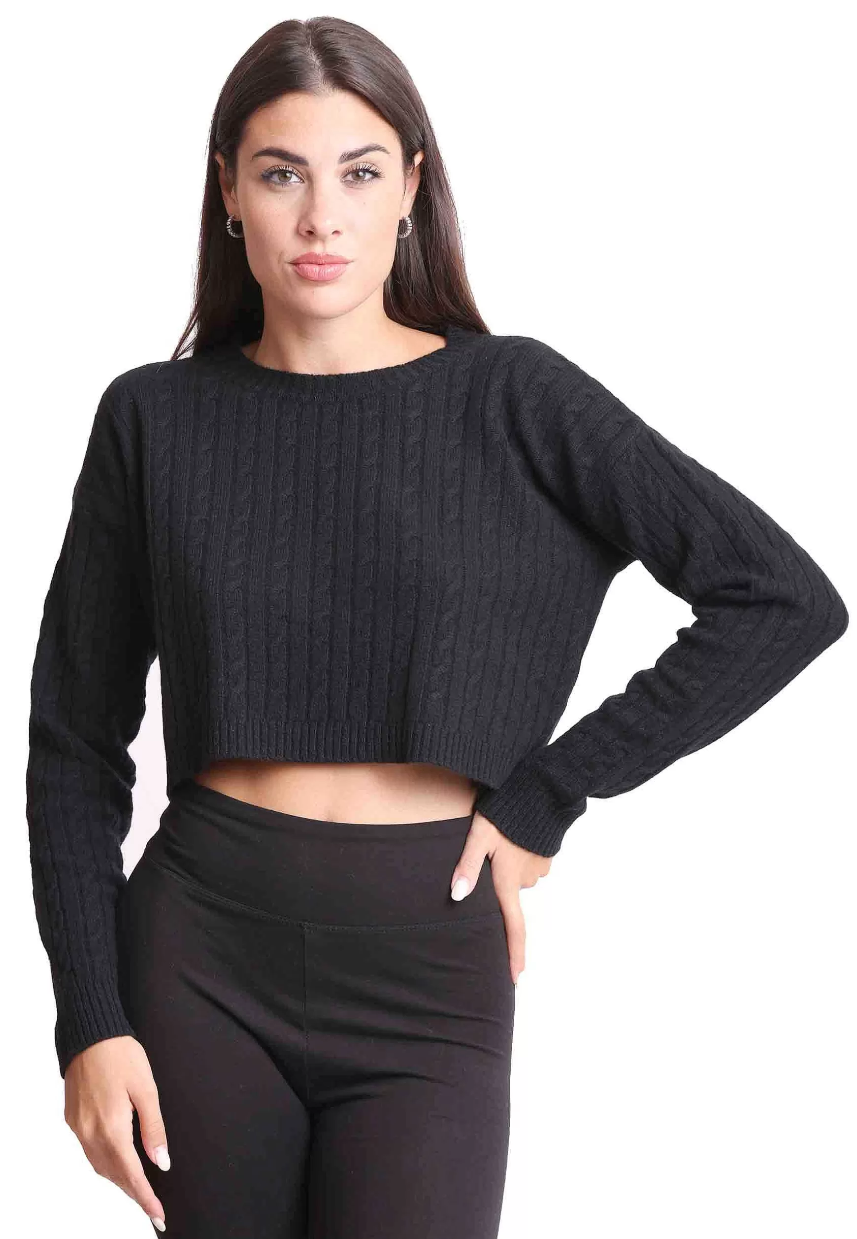 Maglione Corto Donna In Lana Cachemire Nero Girocollo*Maliparmi Clearance