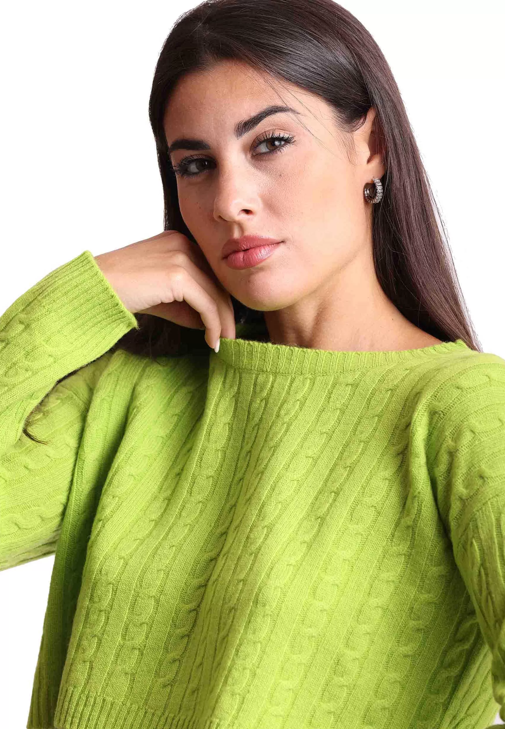 Maglione Corto Donna In Lana Cachemire Verde Girocollo*Maliparmi Shop
