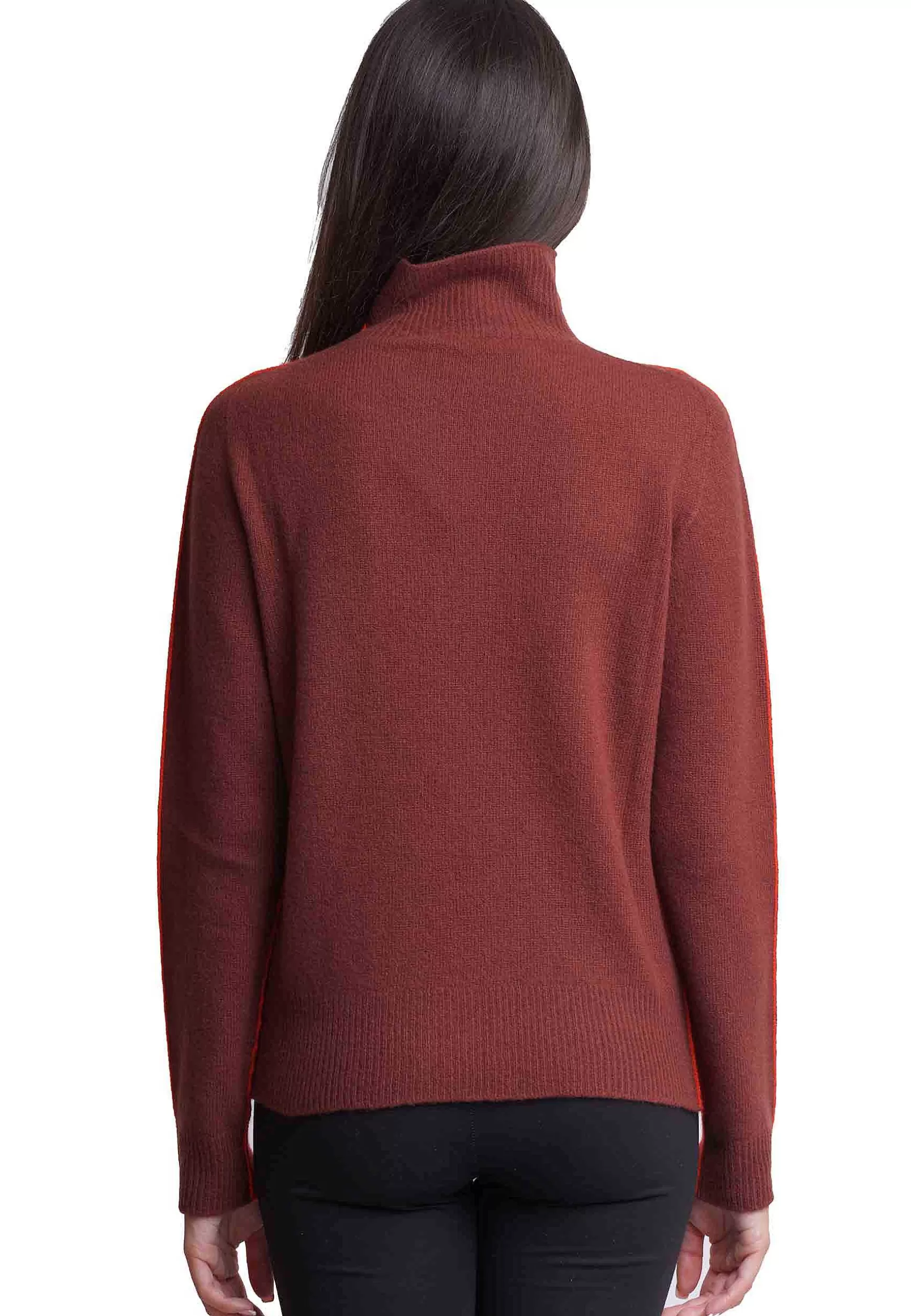 Maglione Donna Bicolor In Cachemire A Collo Alto Arancio E Marrone*Maliparmi Shop