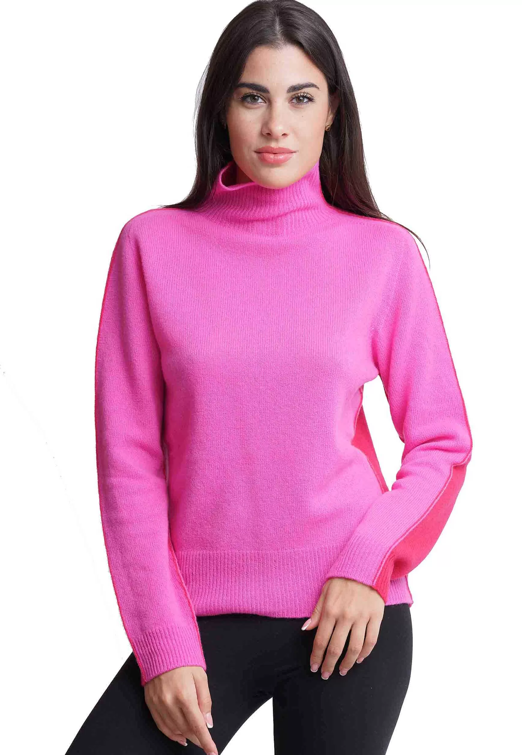 Maglione Donna Bicolor In Cachemire A Collo Alto Fuxia E Rosso*Maliparmi Flash Sale
