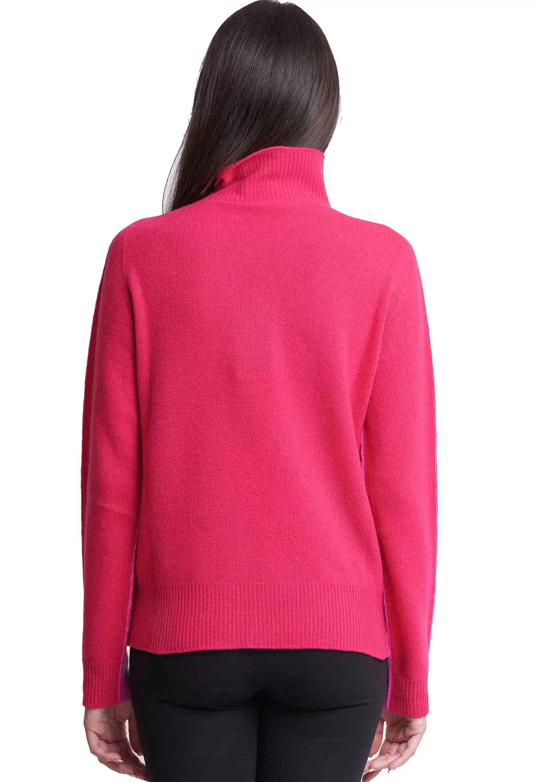 Maglione Donna Bicolor In Cachemire A Collo Alto Fuxia E Rosso*Maliparmi Flash Sale