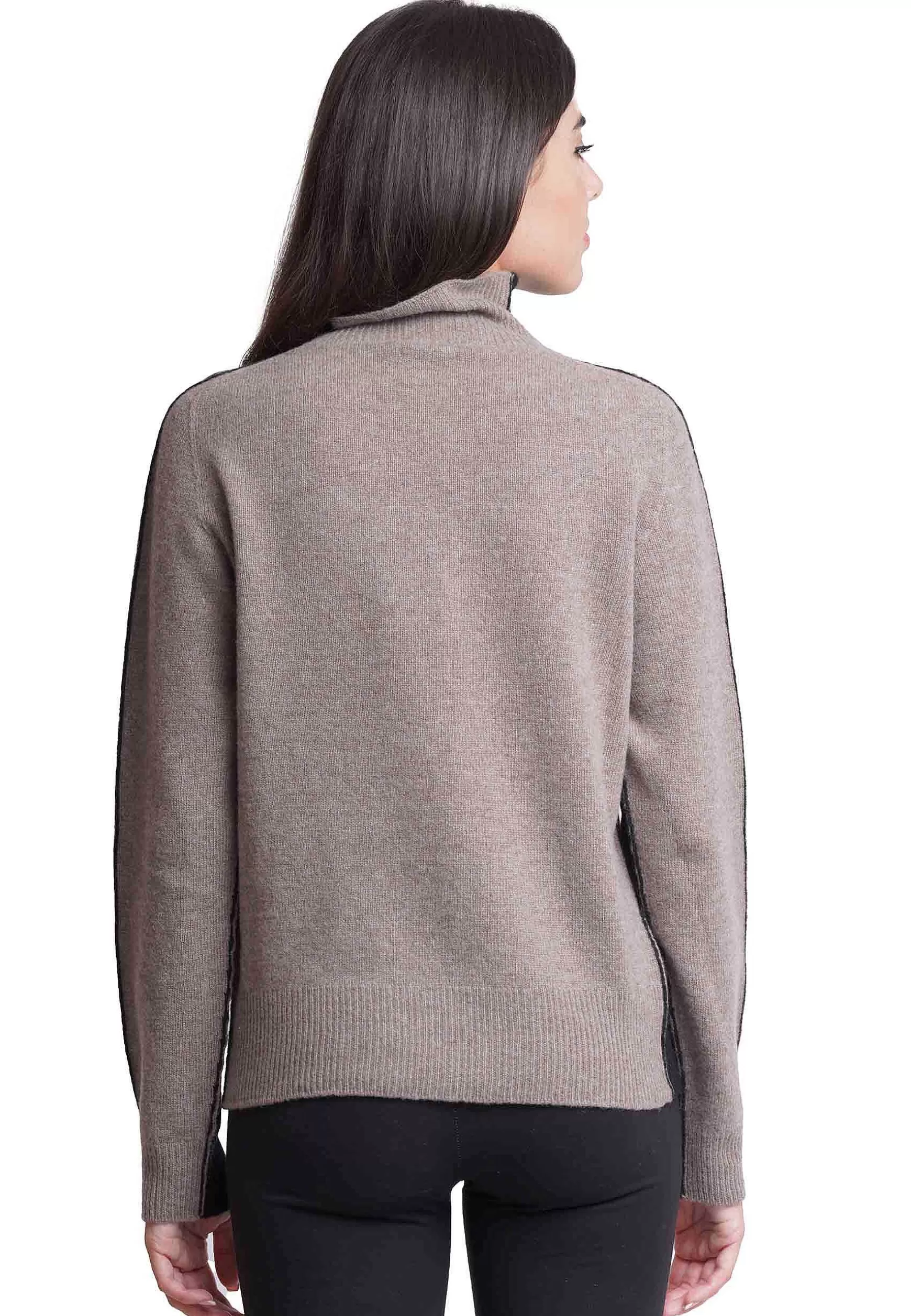 Maglione Donna Bicolor In Cachemire A Collo Alto Nero E Grigio*Maliparmi Store