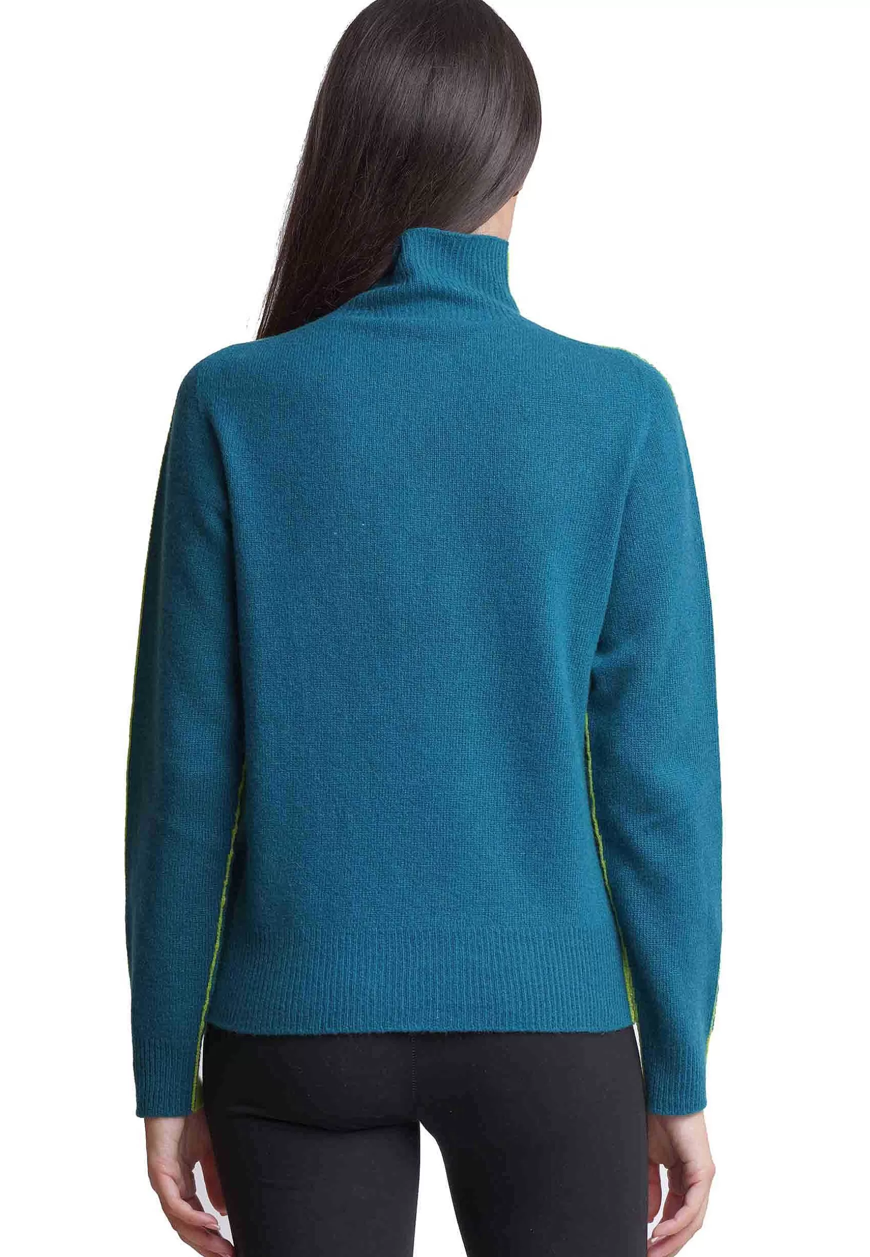 Maglione Donna Bicolor In Cachemire A Collo Alto Verde E Blu*Maliparmi Sale