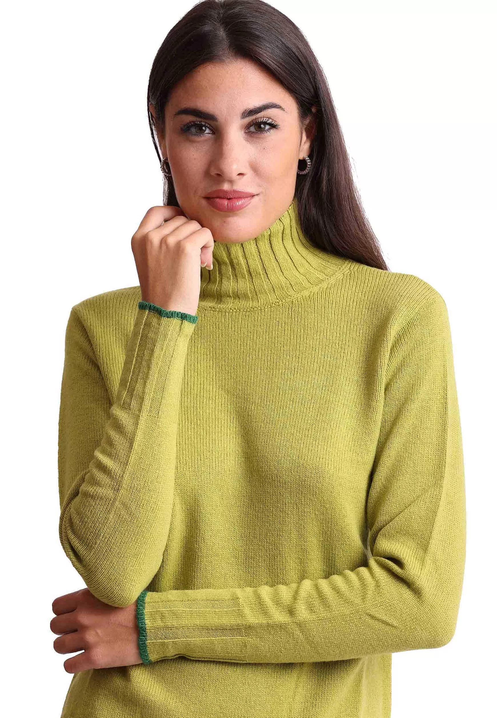 Maglione Donna New Soft Wool In Lana Verde Con Collo Alto*Maliparmi Best Sale