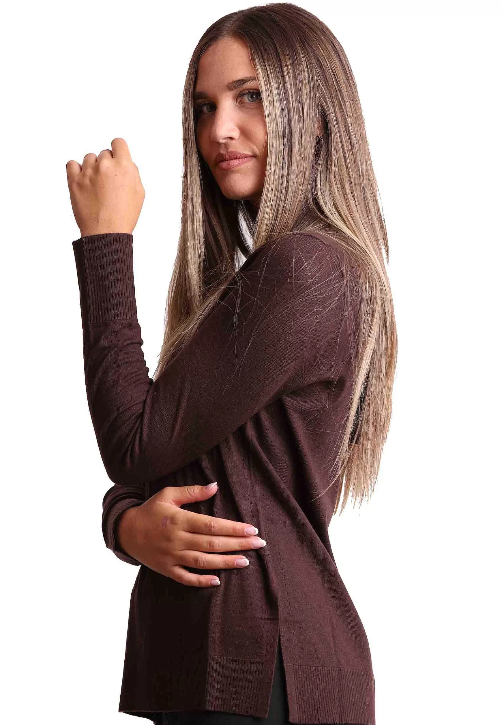 Maglione Donna Soft Touch In Misto Cachemire Marrone Con Scollo A V*Maliparmi Best Sale