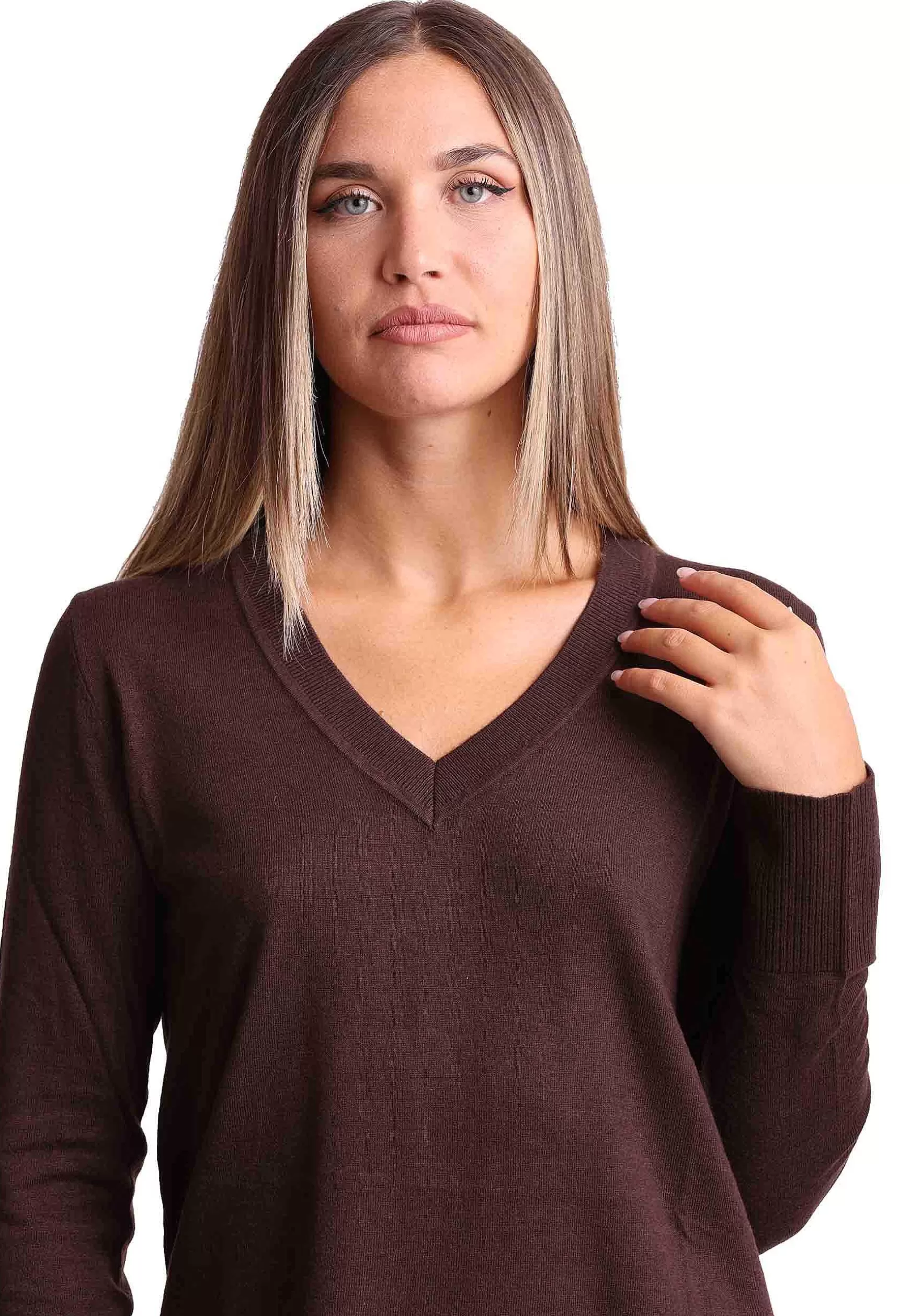 Maglione Donna Soft Touch In Misto Cachemire Marrone Con Scollo A V*Maliparmi Best Sale