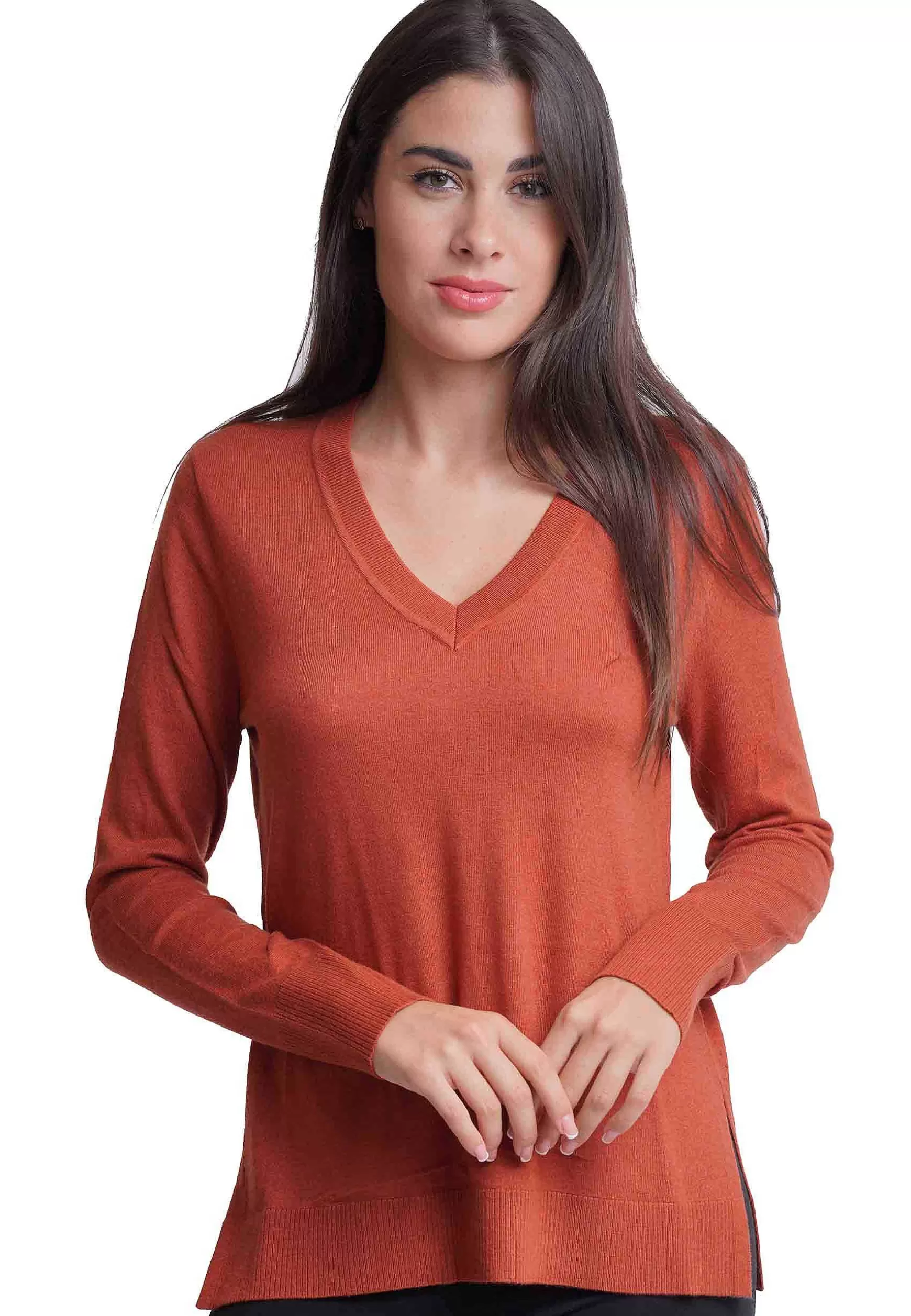 Maglione Donna Soft Touch In Misto Cachemire Ruggine Con Scollo A V*Maliparmi Discount