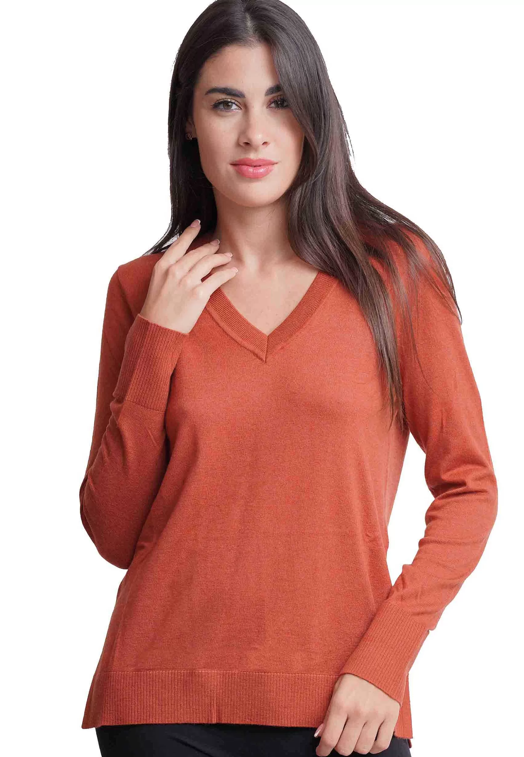 Maglione Donna Soft Touch In Misto Cachemire Ruggine Con Scollo A V*Maliparmi Discount