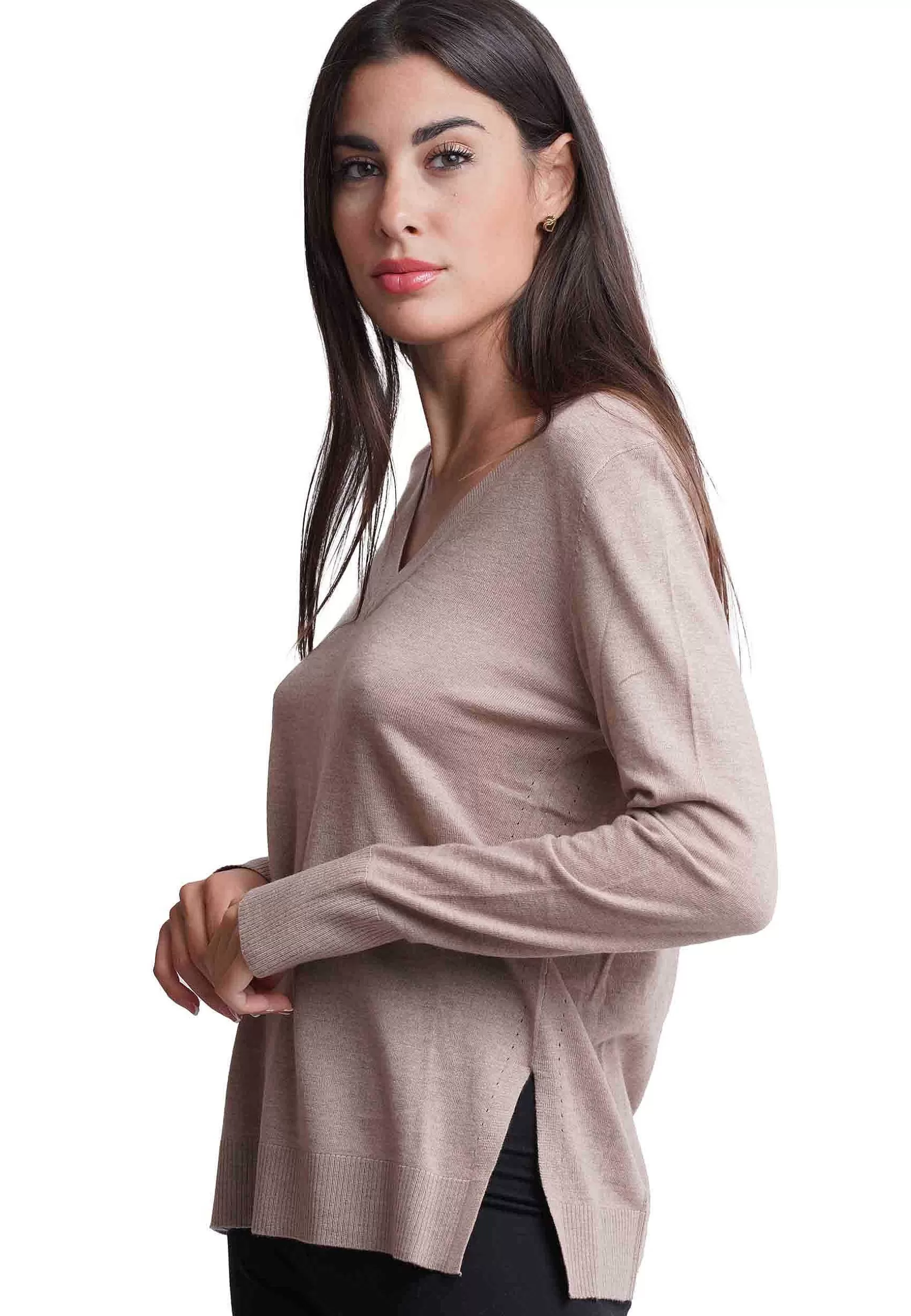 Maglione Donna Soft Touch In Misto Cachemire Taupe Con Scollo A V*Maliparmi Best