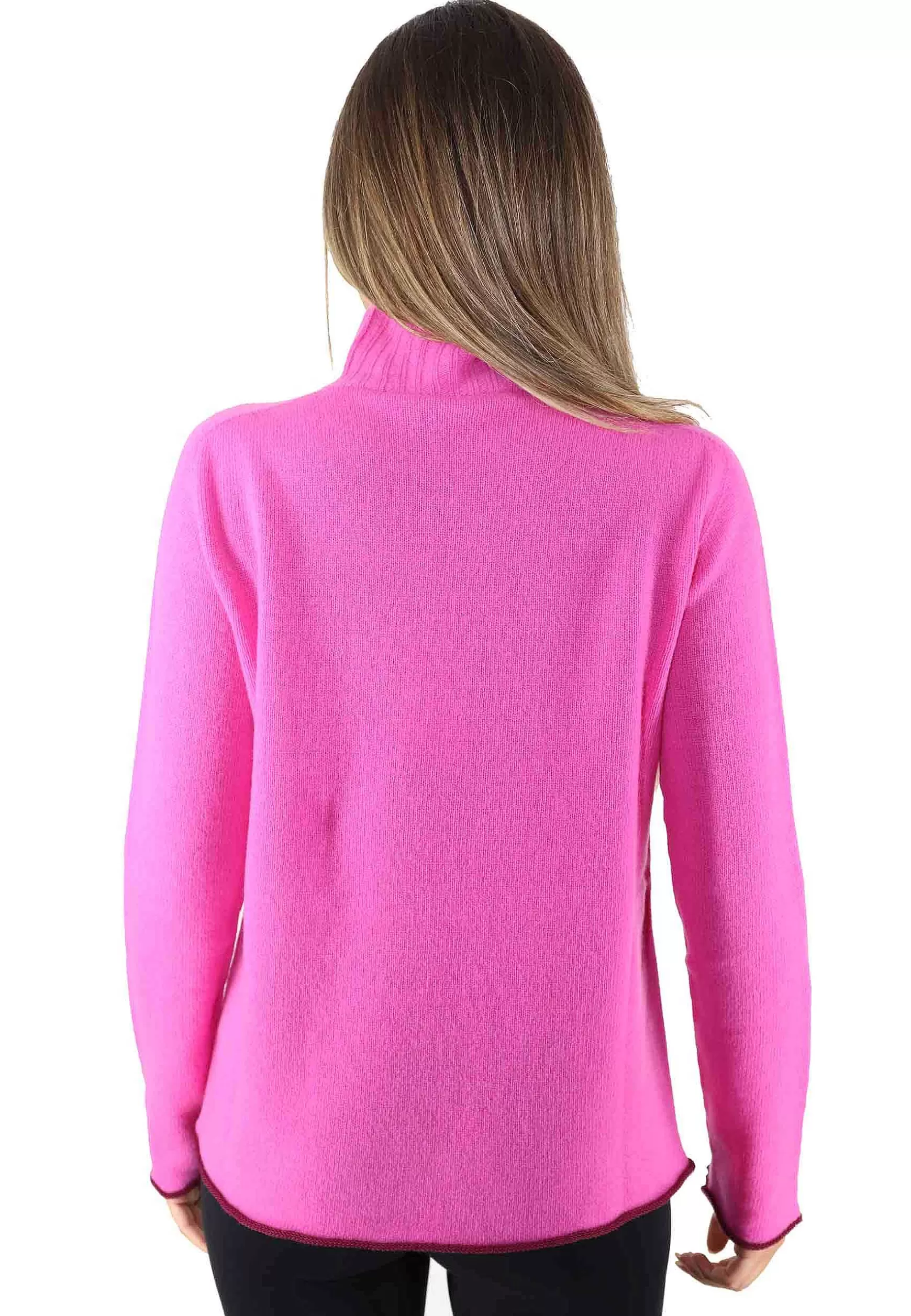 Maglioni Donna Cashmere Wool In Lana Fuxia A Collo Alto*Maliparmi New