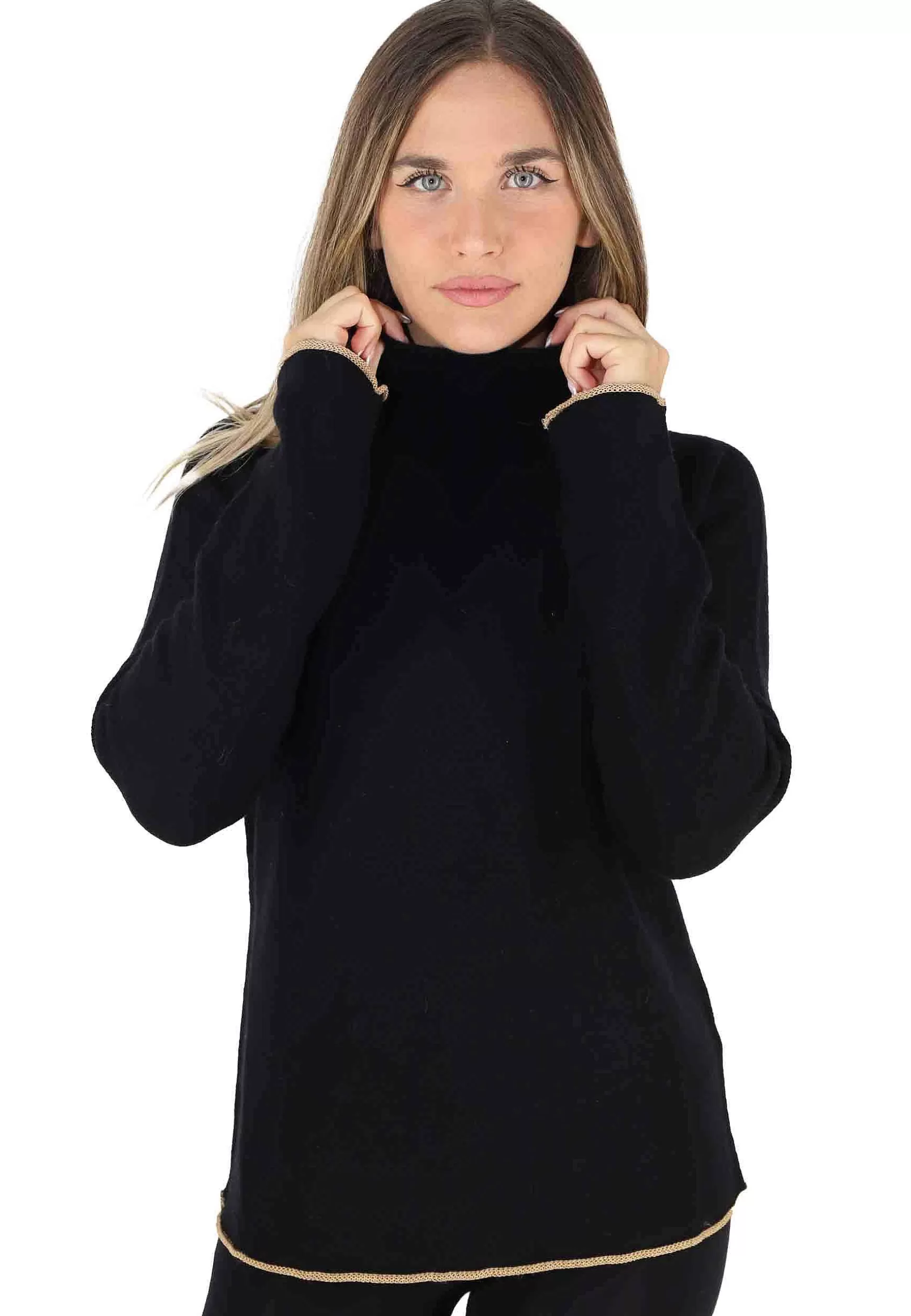 Maglioni Donna Cashmere Wool In Lana Nera A Collo Alto*Maliparmi Flash Sale