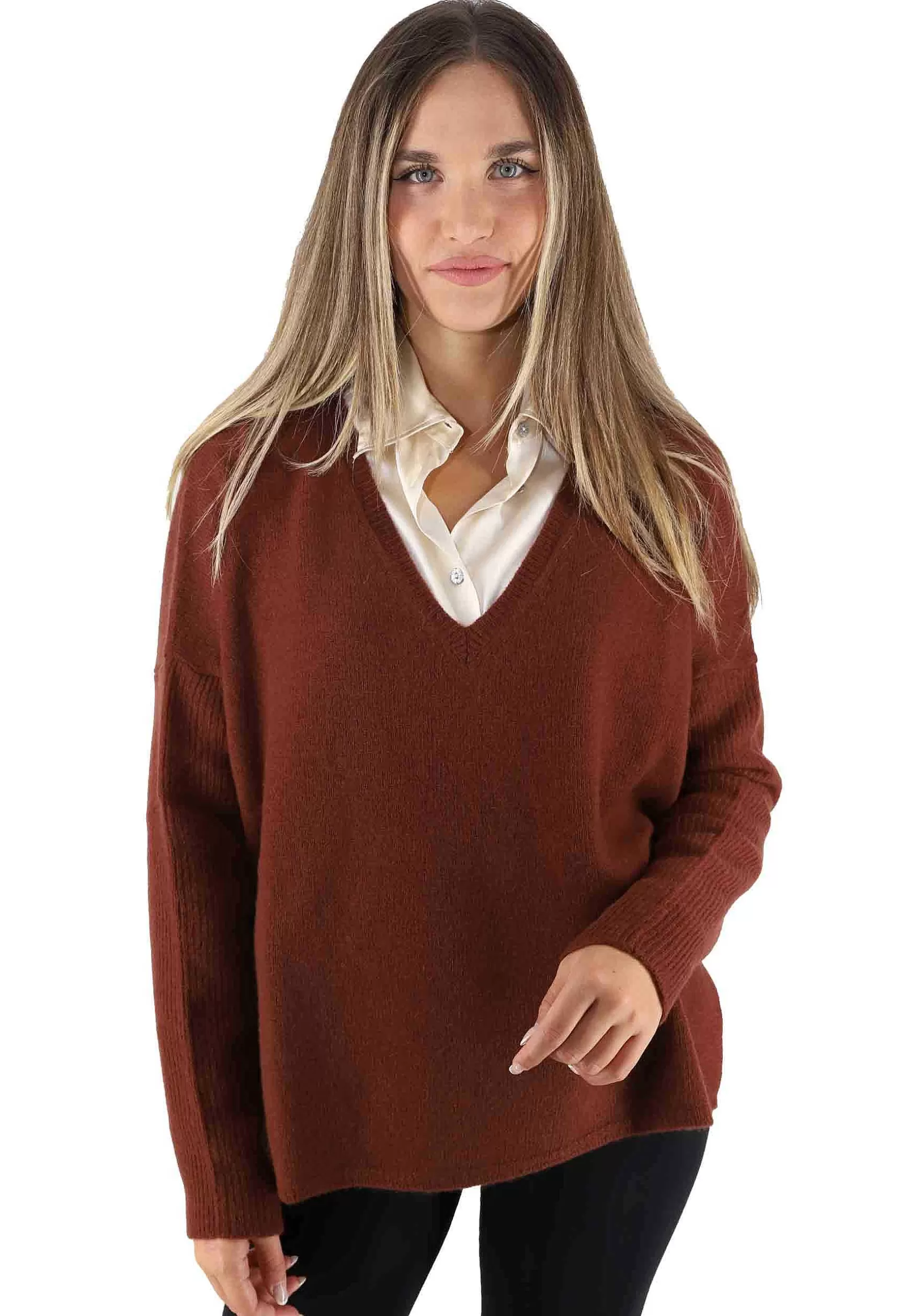 Maglioni Donna Cashmere Wool Over In Lana Bordeaux Con Scollo A V*Maliparmi Clearance