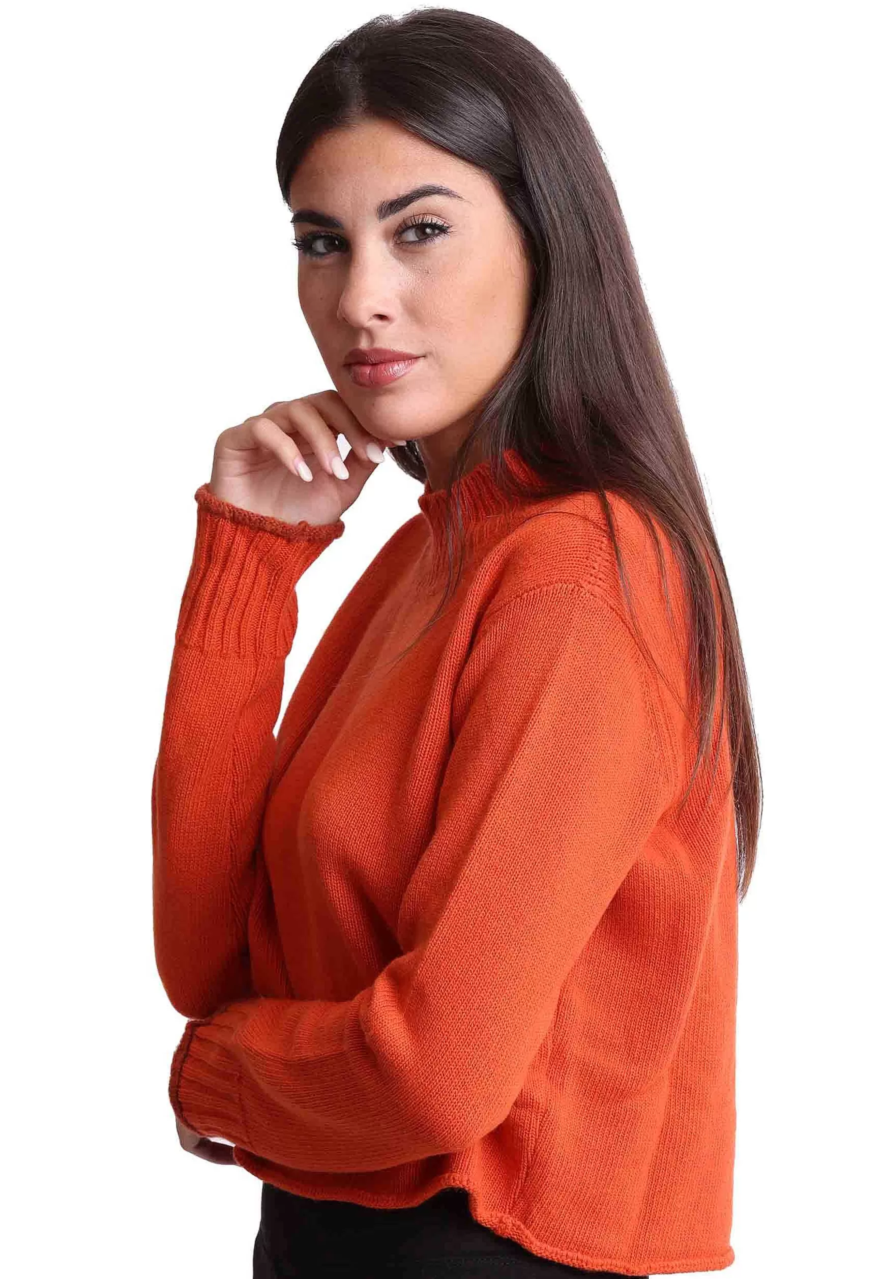 Maglioni Donna In Misto Cachemire Arancione Con Dettaglio Di Colore*Maliparmi Fashion