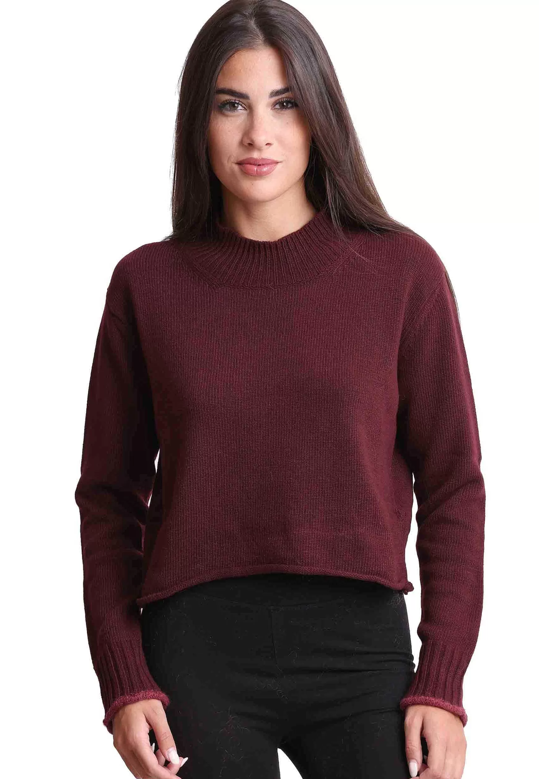 Maglioni Donna In Misto Cachemire Bordeaux Con Dettaglio Di Colore*Maliparmi Best Sale