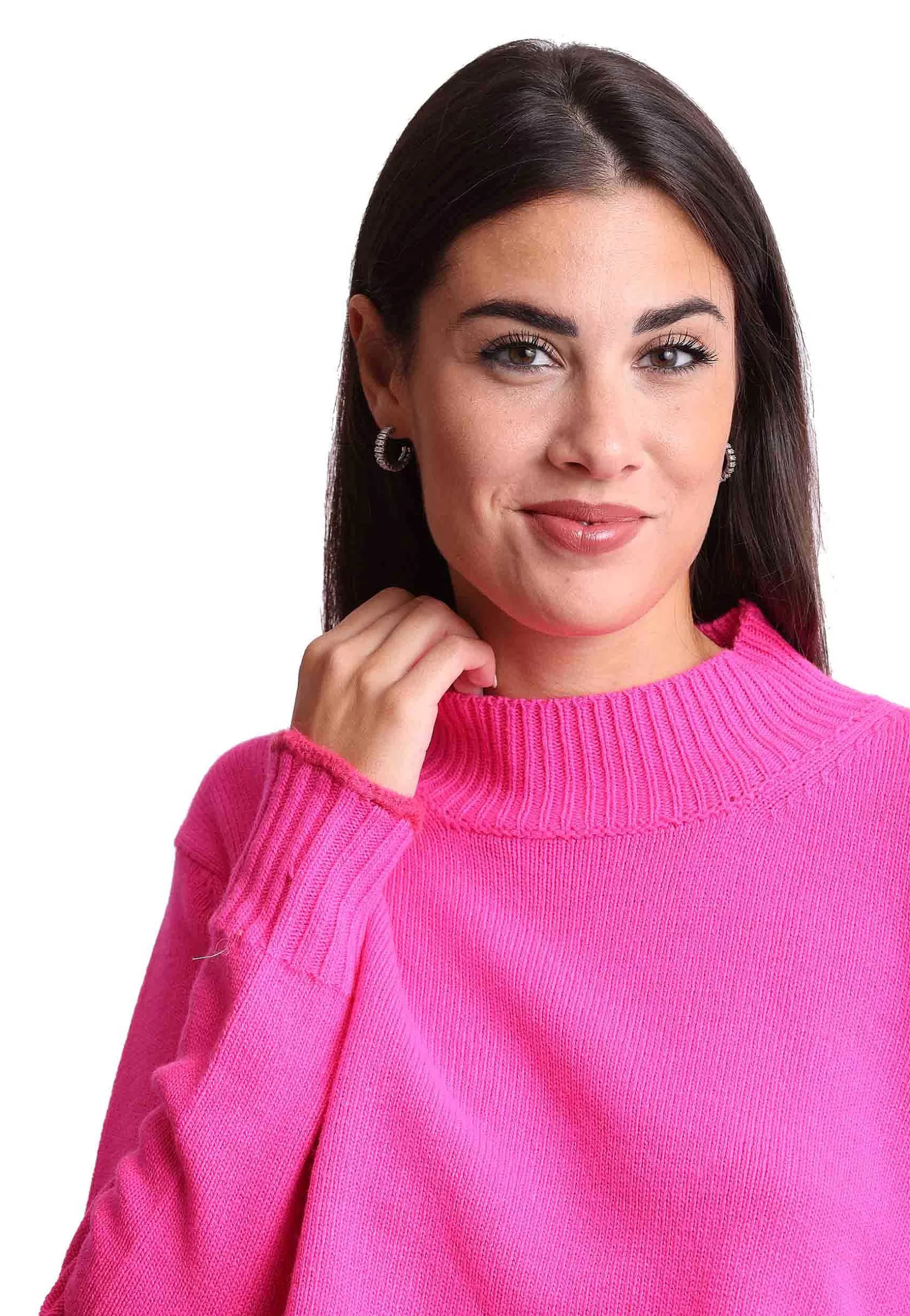 Maglioni Donna In Misto Cachemire Fuxia Con Dettaglio Di Colore*Maliparmi New
