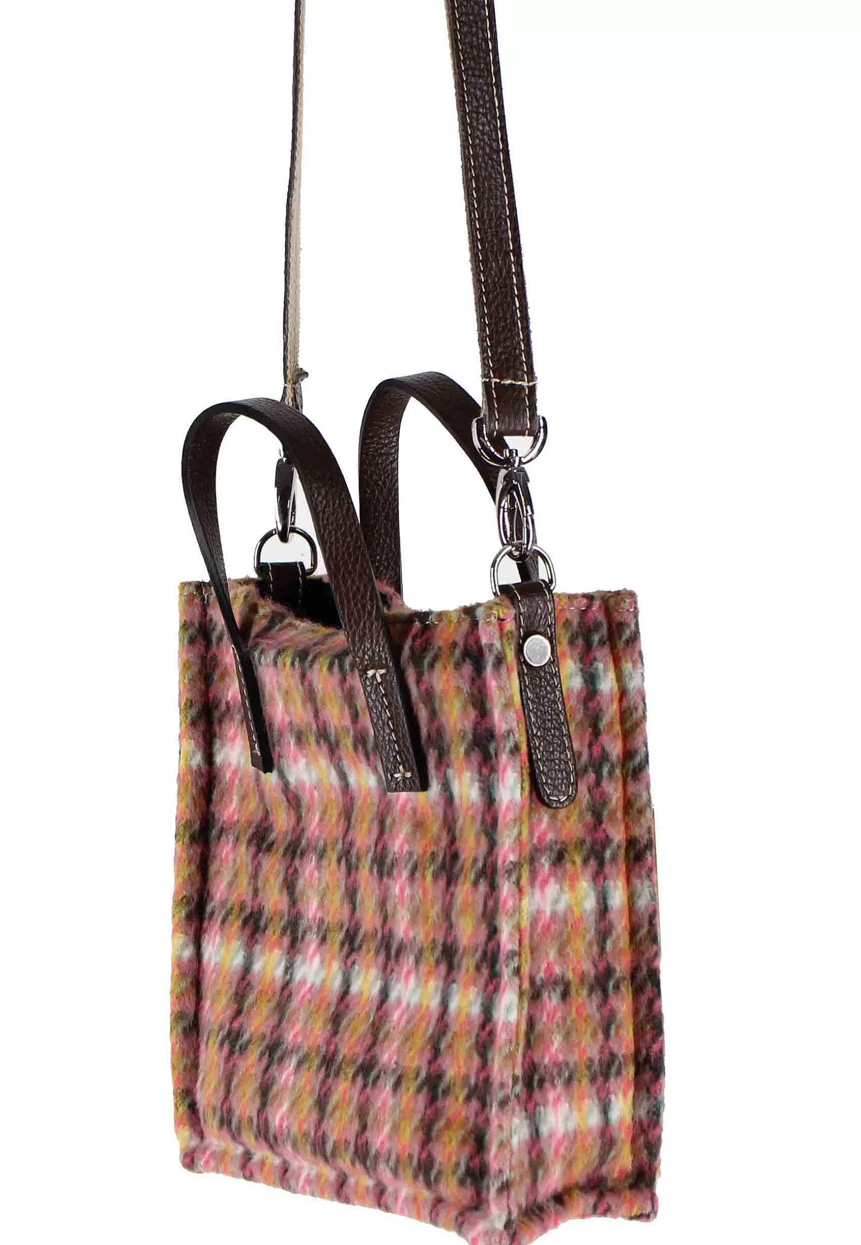 Mini Bag Donna A Tracolla In Lana Rasata Rosa A Fantasia Con Tracolla In Pelle*Kassiopea Cheap