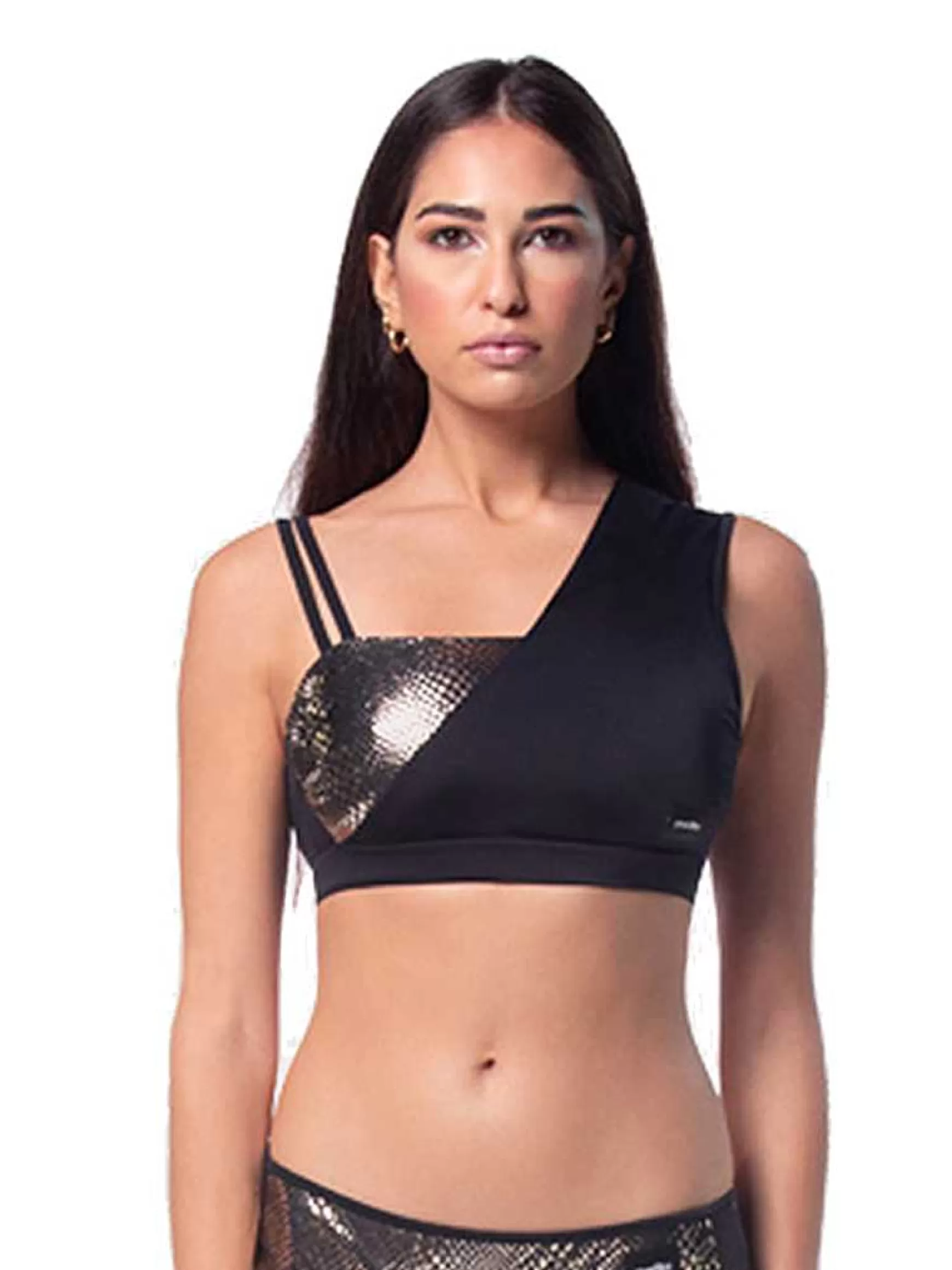 Mitika Top Donna Mitika Deluxe Gold Pole Dance In Lycra Nero E Oro Double Face*Invertika Discount