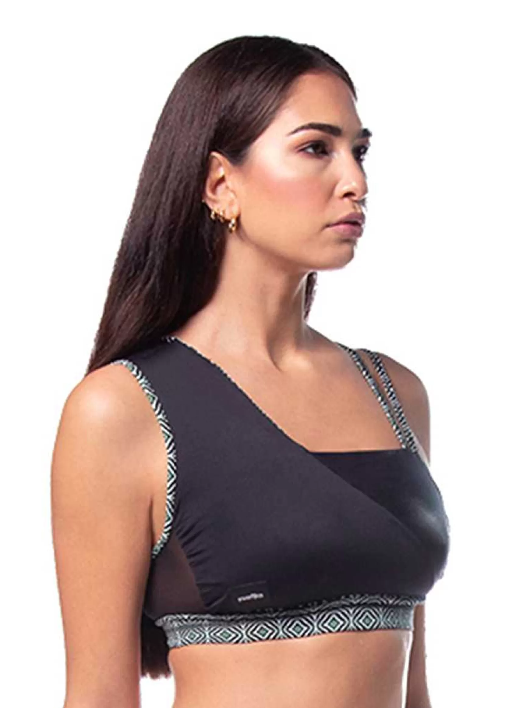 Mitika Top Donna Mitika Tribal Pole Dance In Lycra Nero E Verde Double Face*Invertika Fashion
