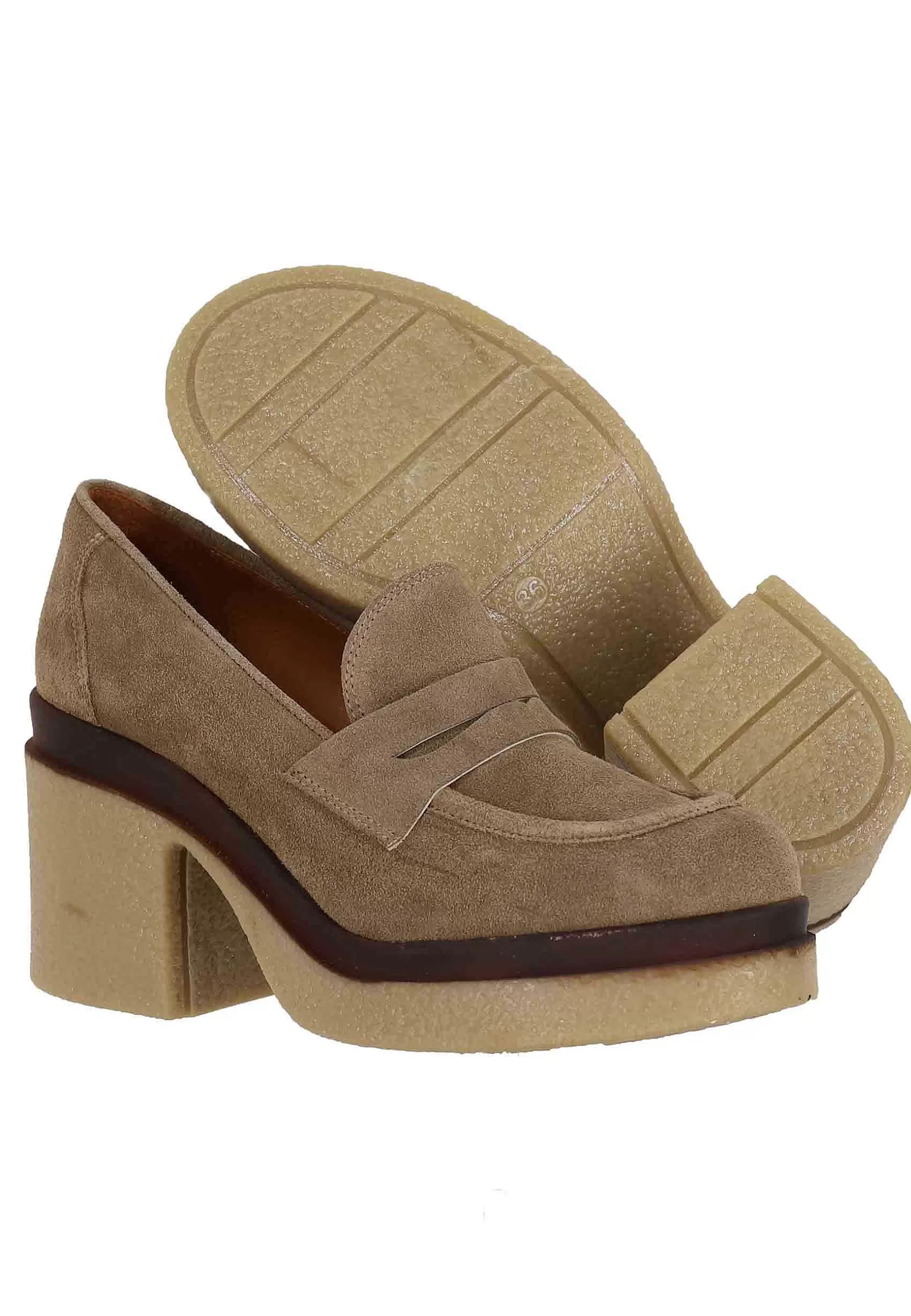 Mocassini Donna In Camoscio Beige Con Zeppa Alta In Para*Tsakiris Mallas Hot