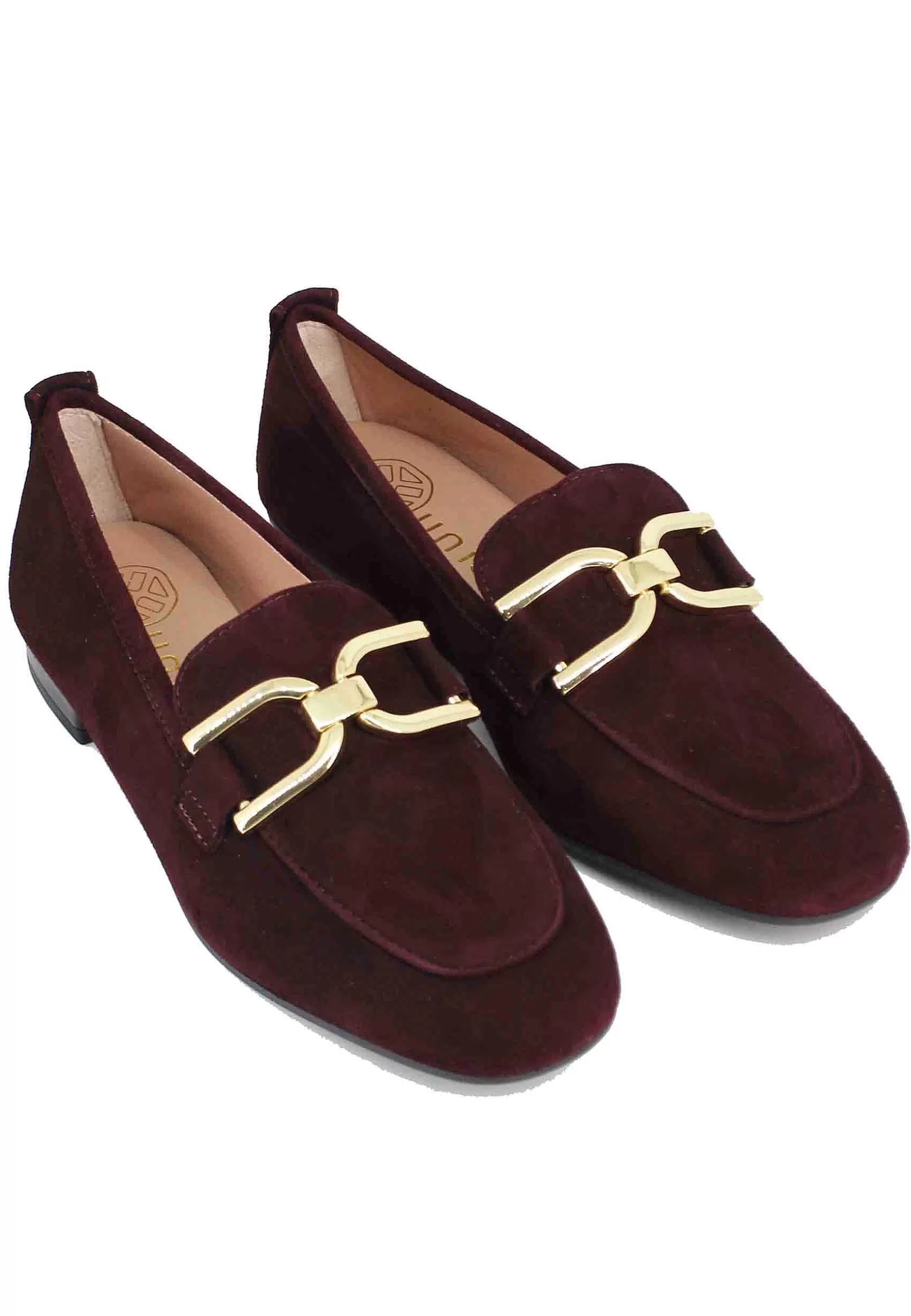 Mocassini Donna In Camoscio Bordeaux Con Morsetto Oro*Unisa Best