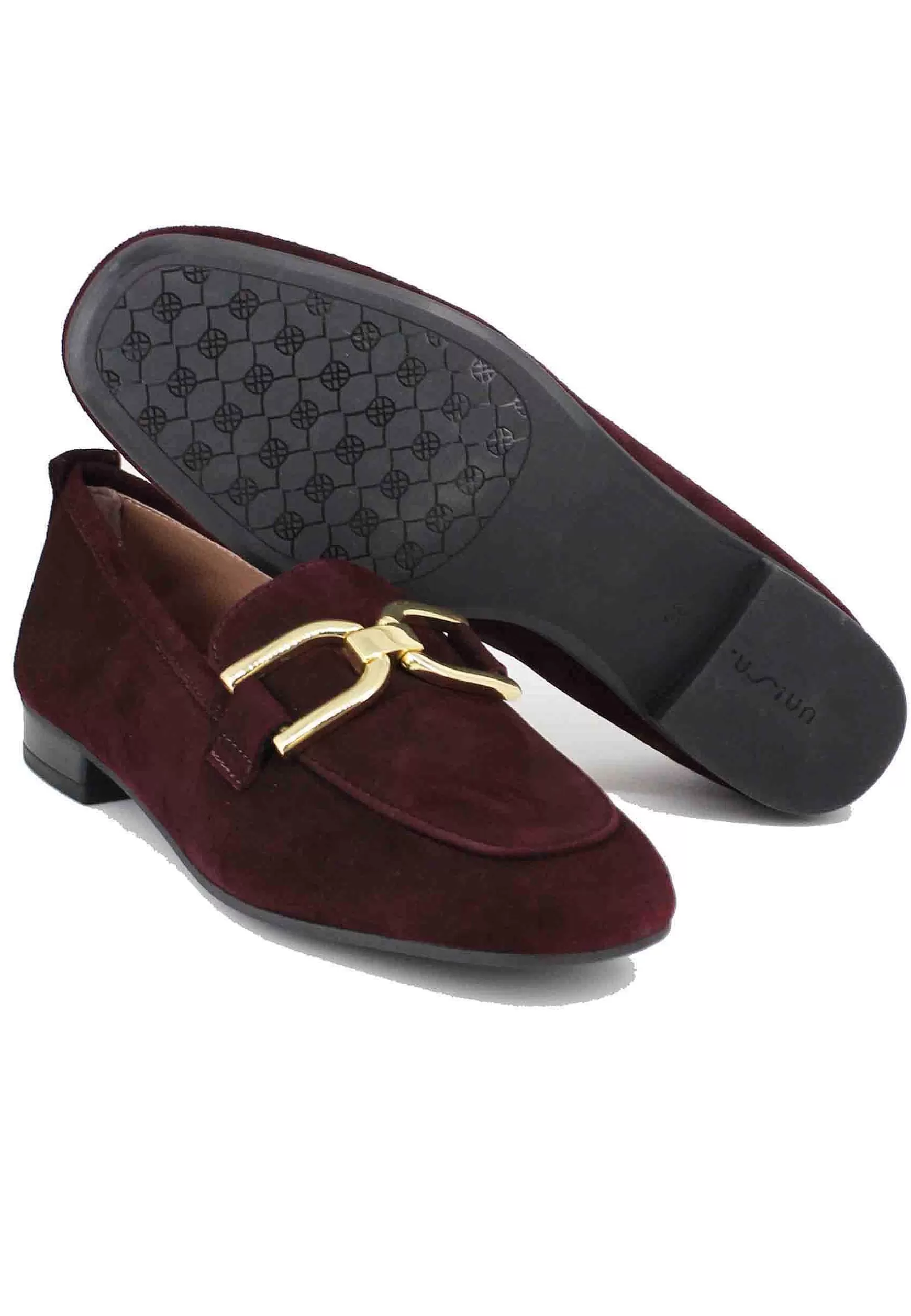 Mocassini Donna In Camoscio Bordeaux Con Morsetto Oro*Unisa Best