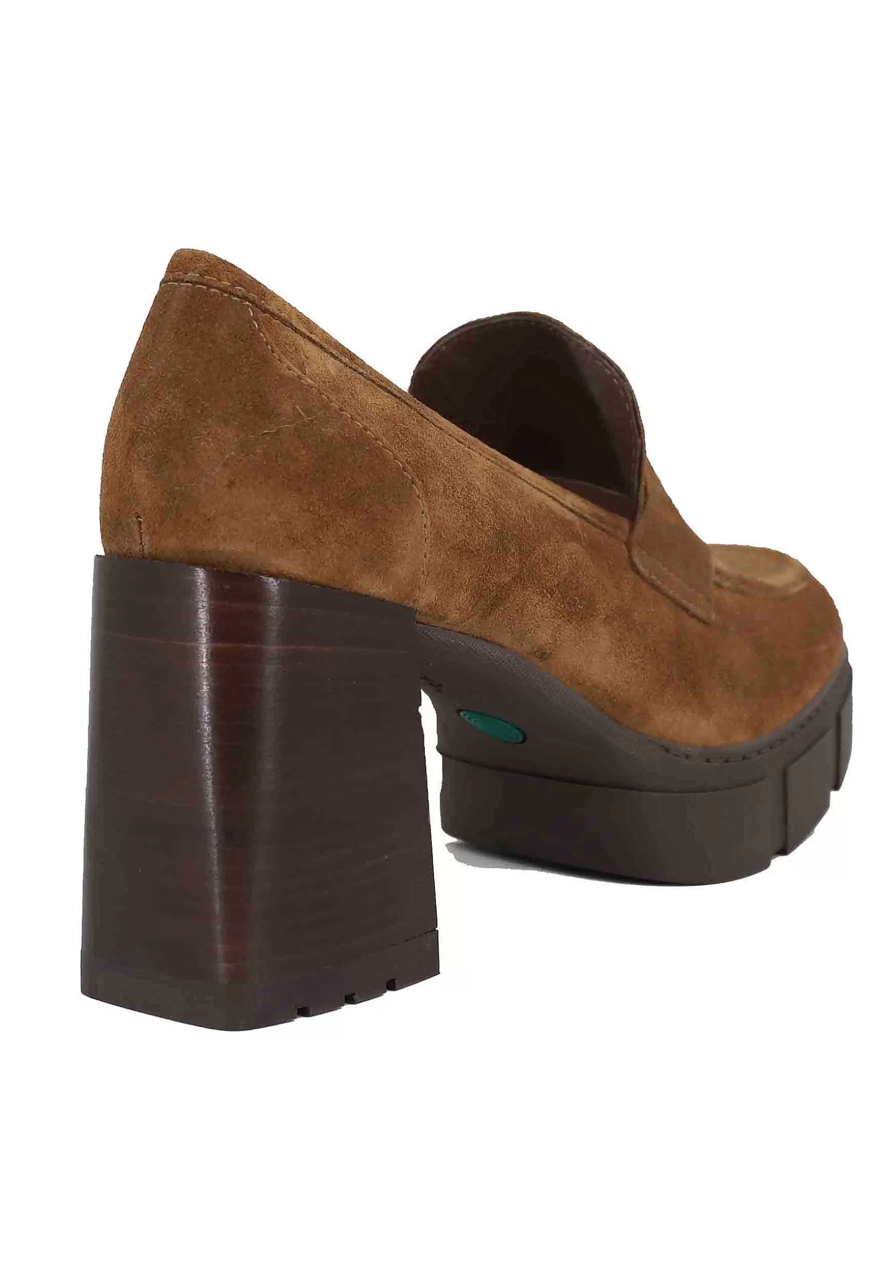 Mocassini Donna In Camoscio Cuoio Con Tacco Alto E Plateau*Unisa Fashion