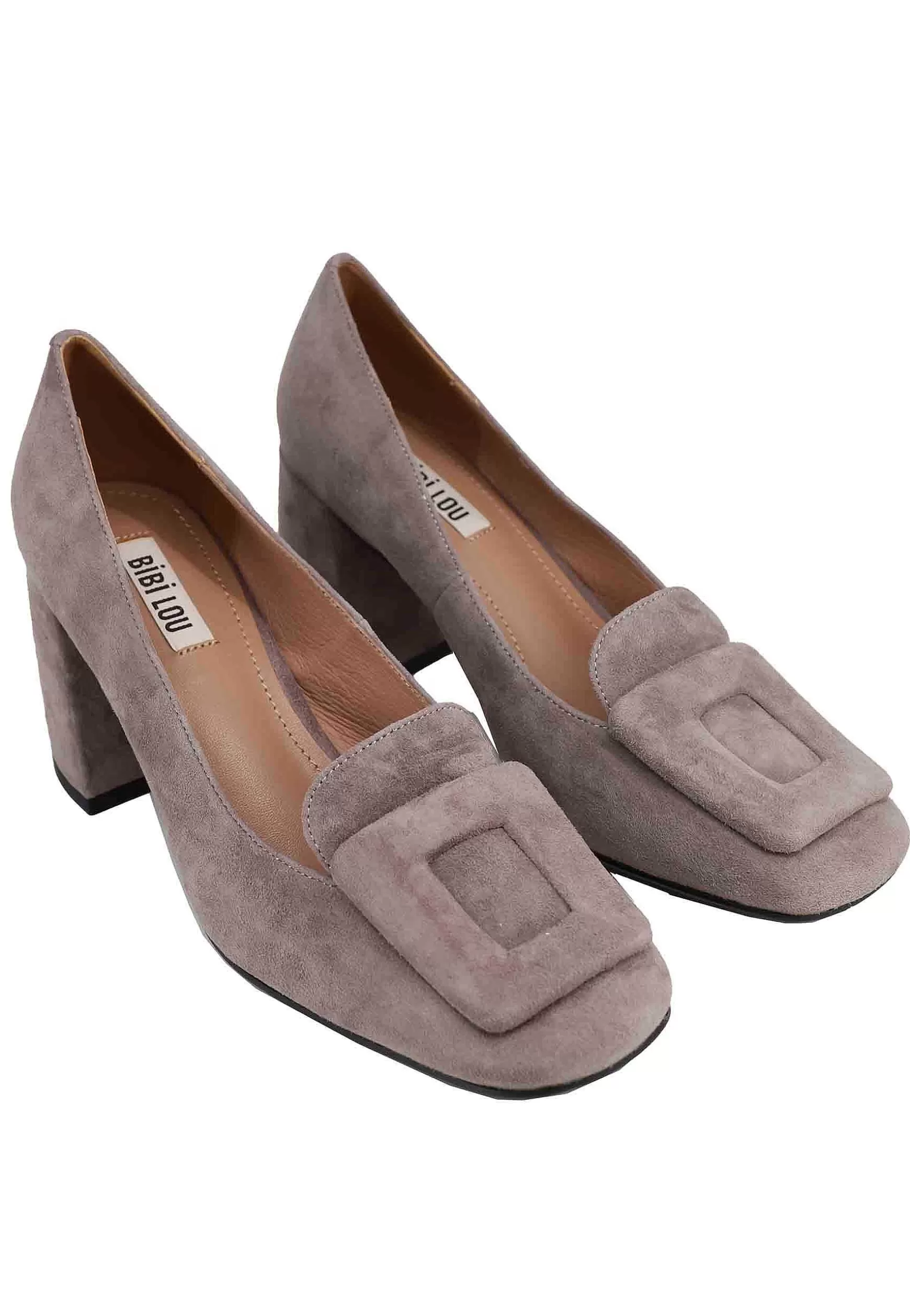 Mocassini Donna In Camoscio Grigio Con Punta Quadra E Fibbia In Tinta Marla*Bibi Lou Outlet