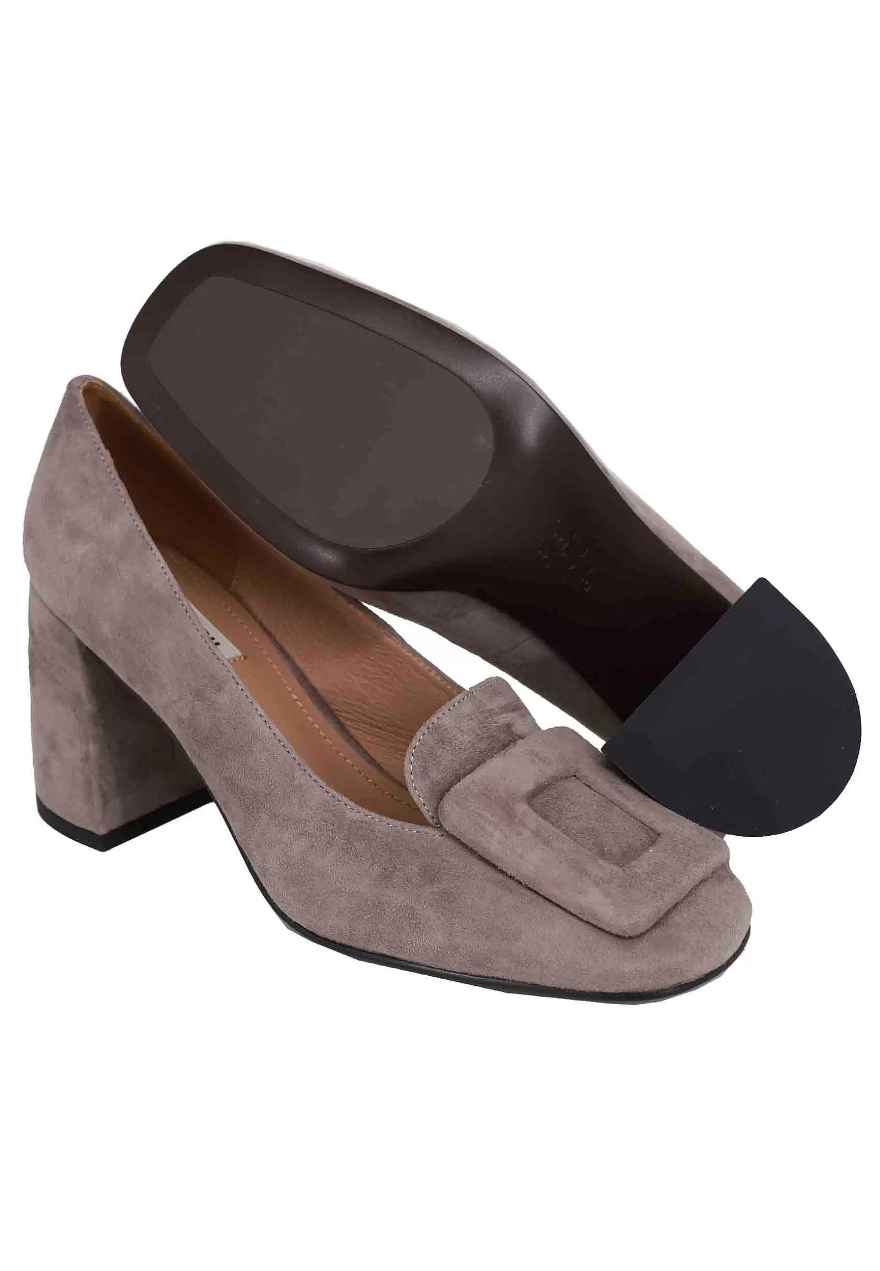 Mocassini Donna In Camoscio Grigio Con Punta Quadra E Fibbia In Tinta Marla*Bibi Lou Outlet