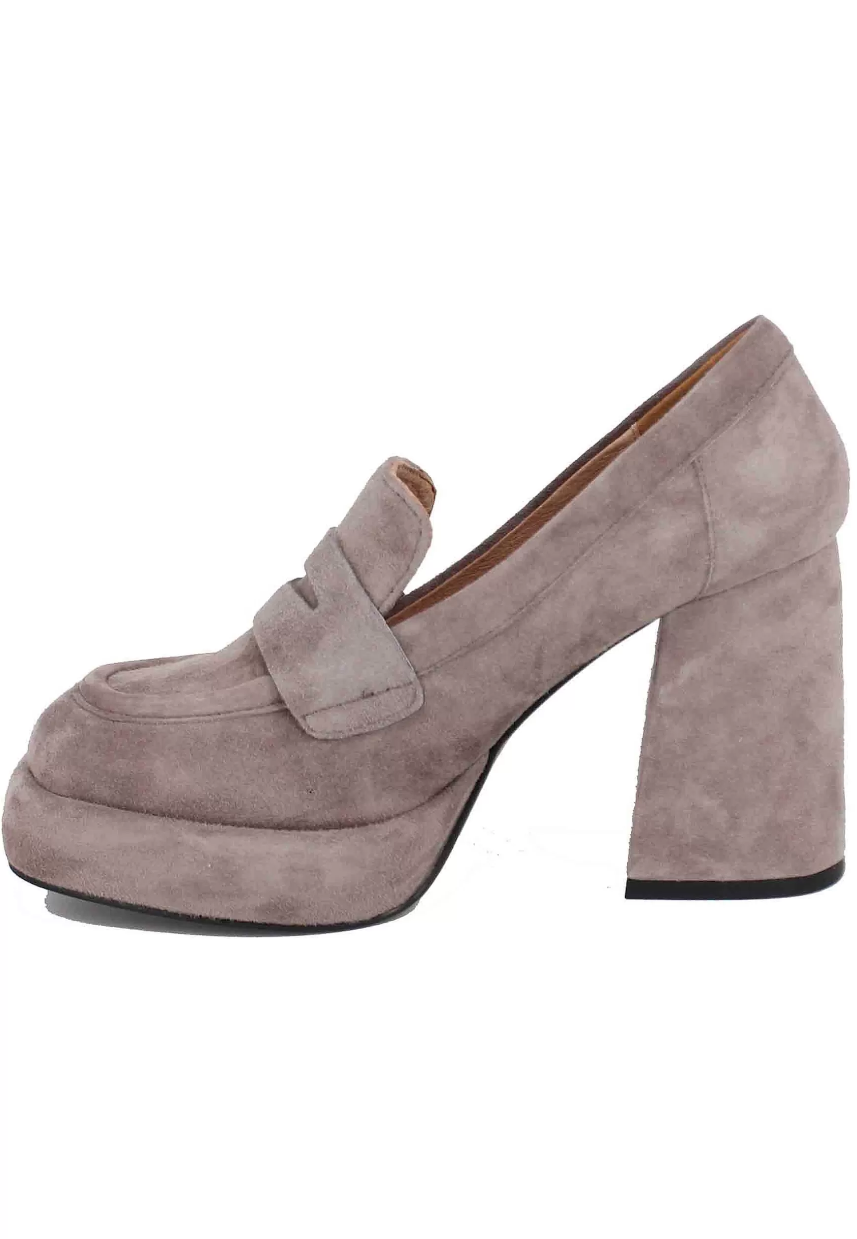 Mocassini Donna In Camoscio Grigio Con Tacco E Plateau Natalie*Bibi Lou Outlet
