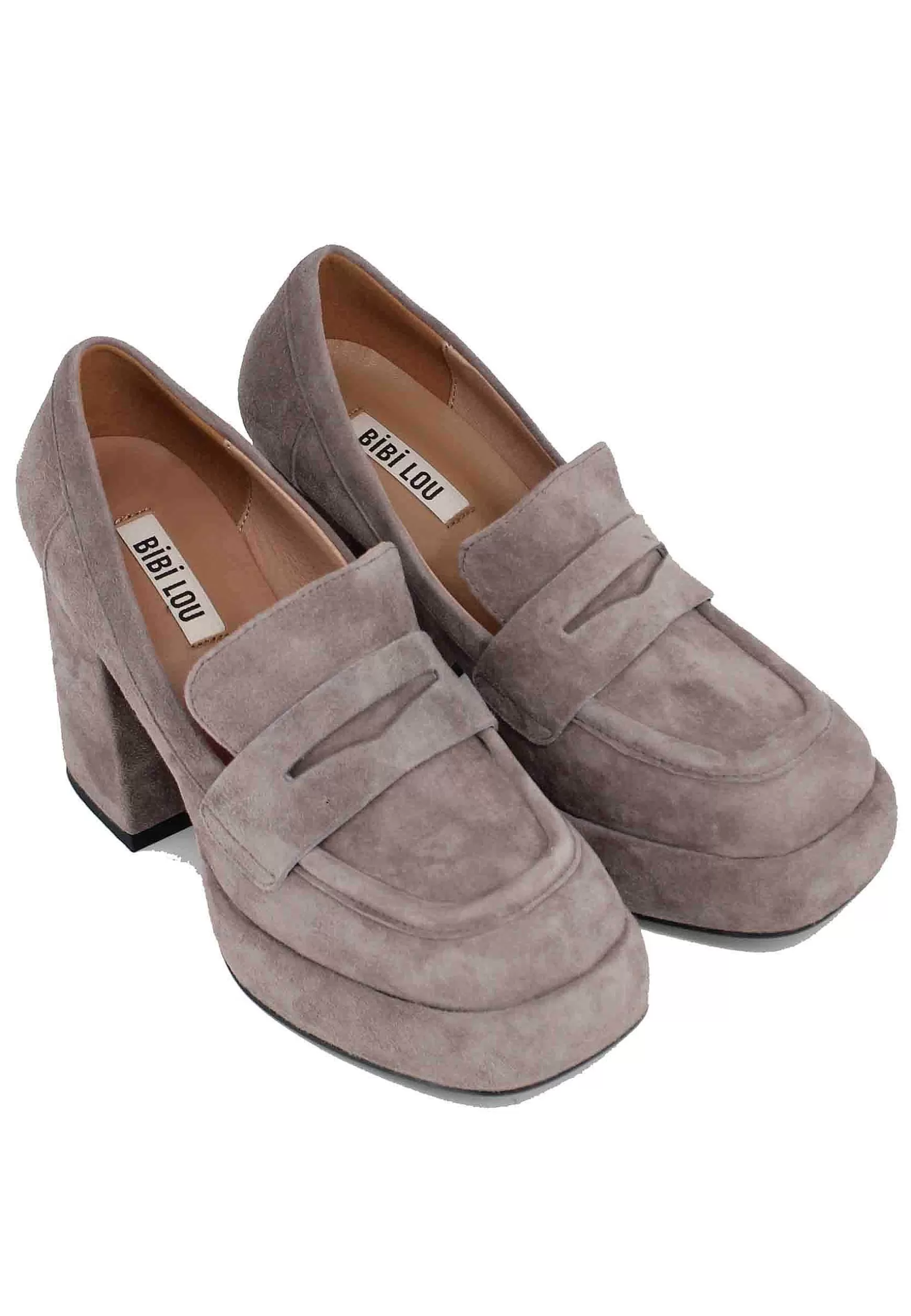 Mocassini Donna In Camoscio Grigio Con Tacco E Plateau Natalie*Bibi Lou Outlet