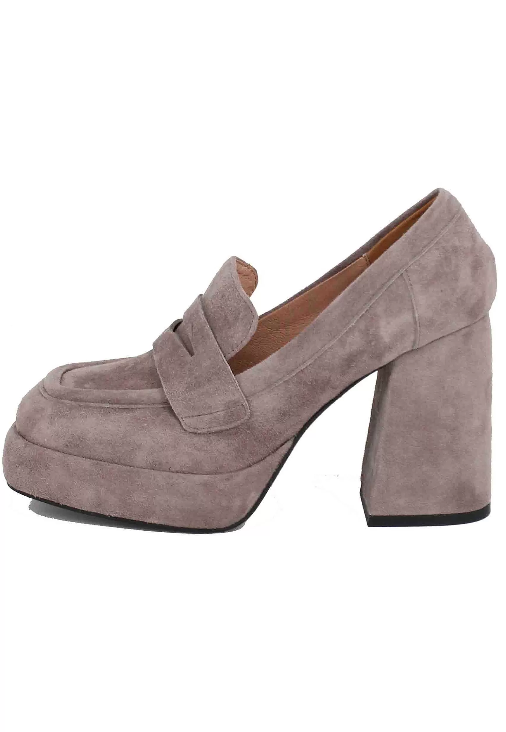 Mocassini Donna In Camoscio Grigio Con Tacco E Plateau Natalie*Bibi Lou Outlet