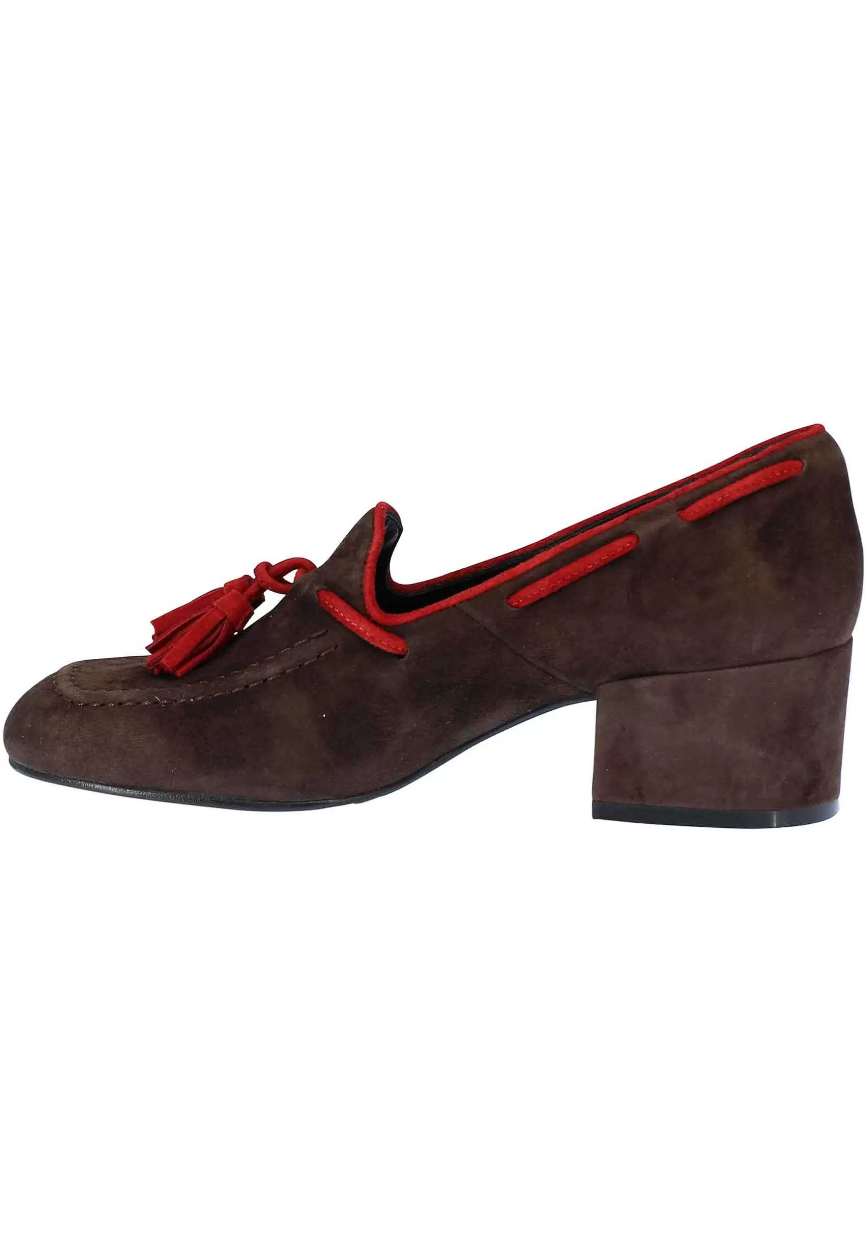 Mocassini Donna In Camoscio Marrone Con Nappine In Contrasto Punta Tonda** Shop