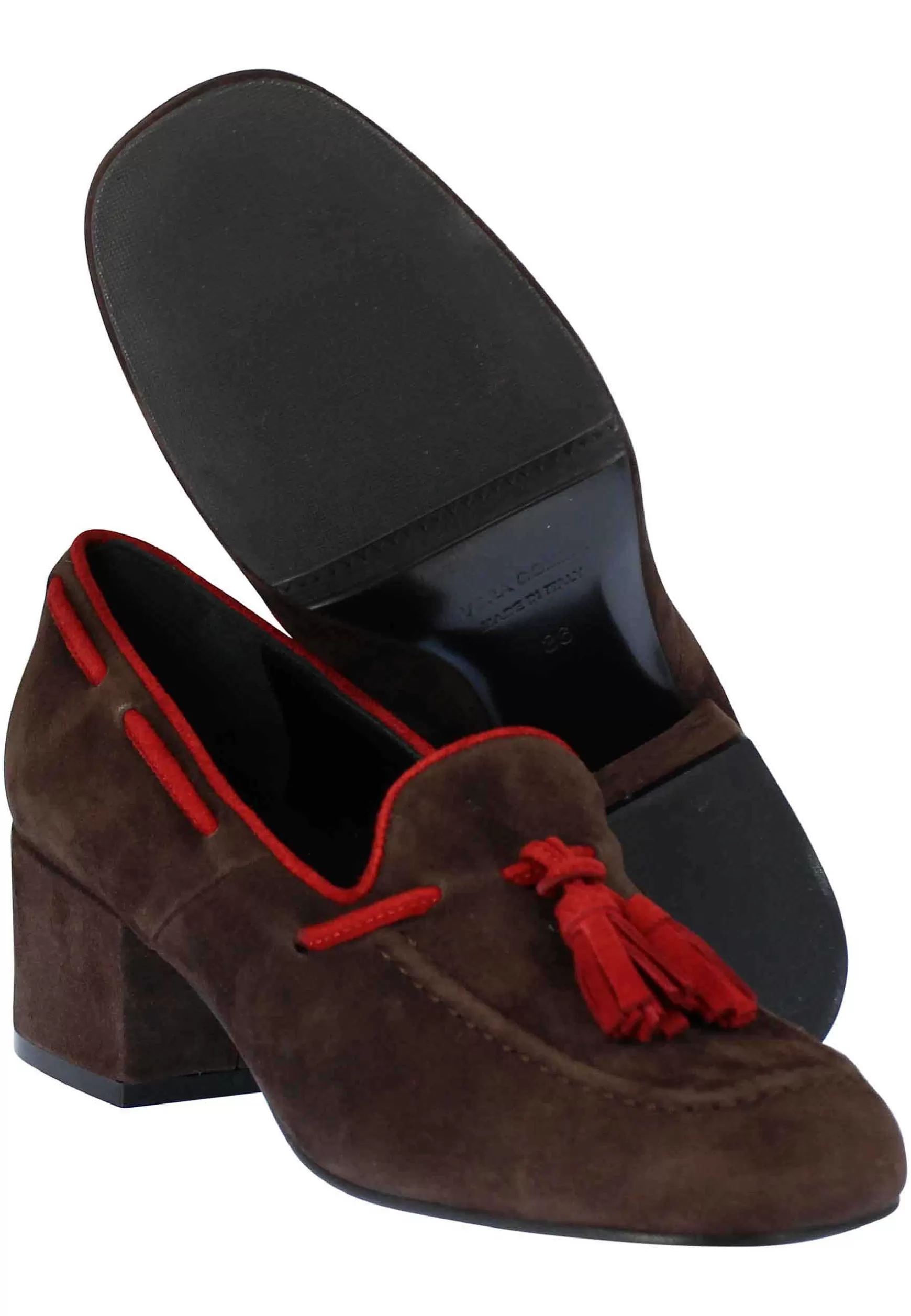 Mocassini Donna In Camoscio Marrone Con Nappine In Contrasto Punta Tonda** Shop