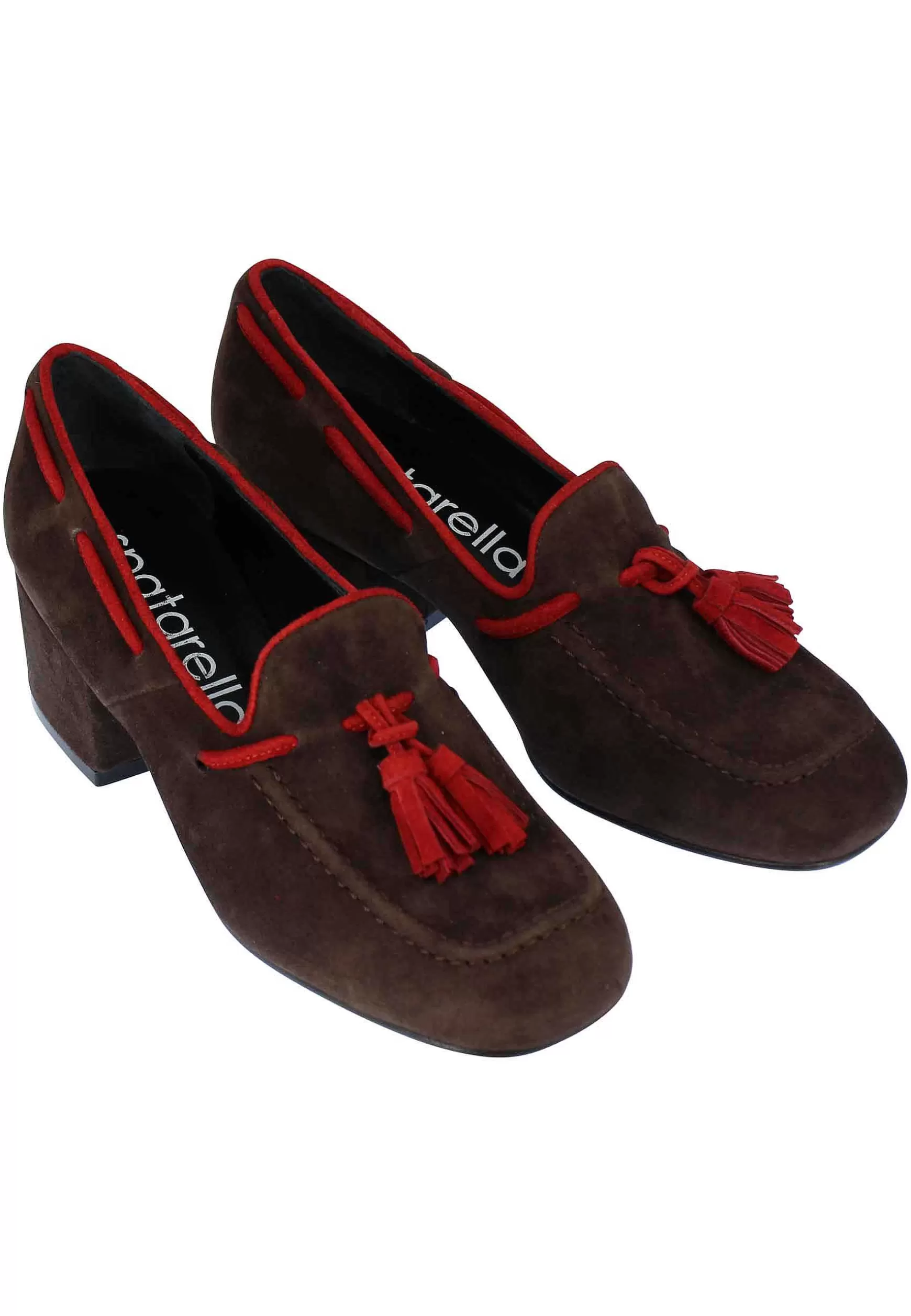 Mocassini Donna In Camoscio Marrone Con Nappine In Contrasto Punta Tonda** Shop