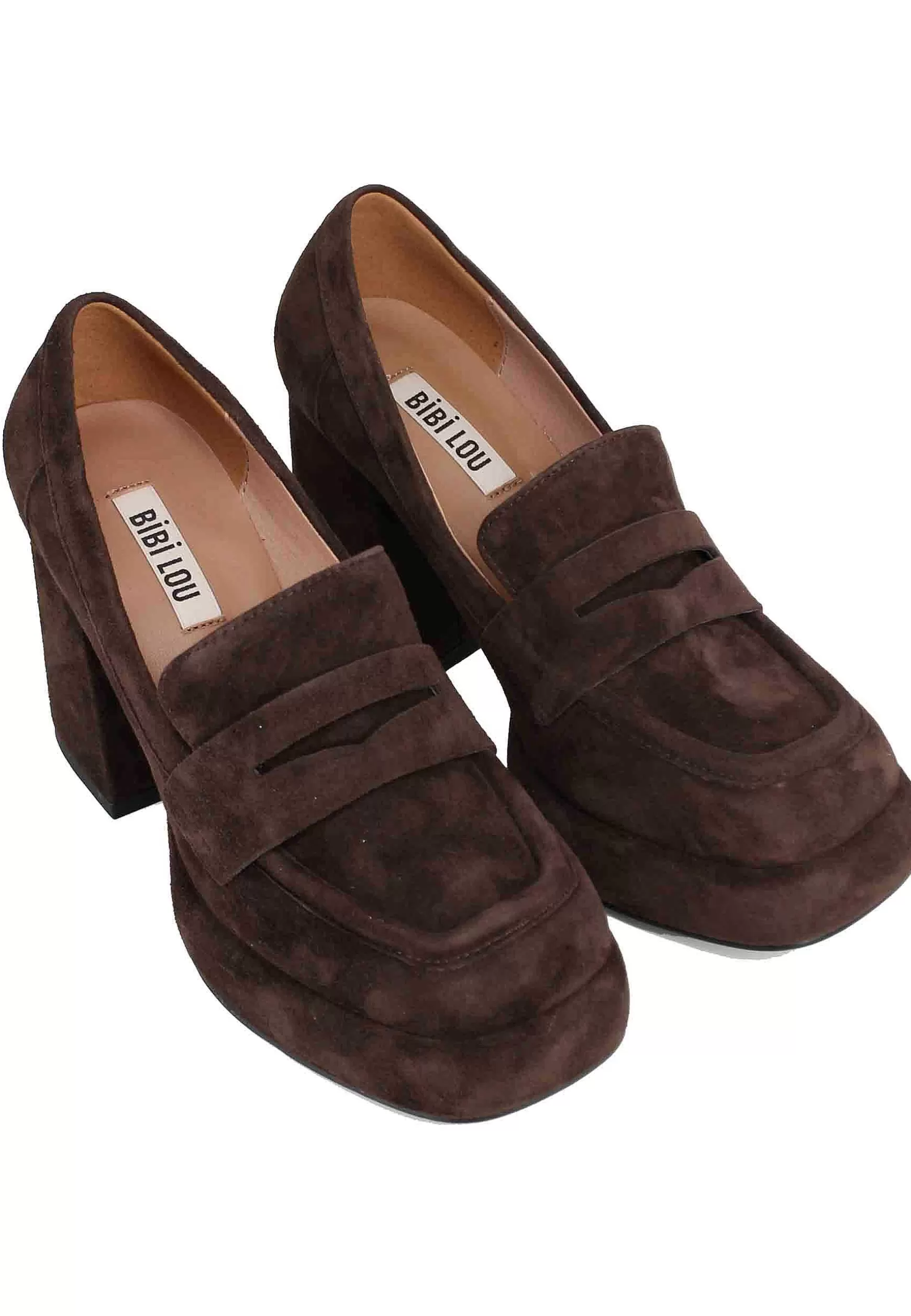 Mocassini Donna In Camoscio Marrone Con Tacco E Plateau Natalie*Bibi Lou Fashion