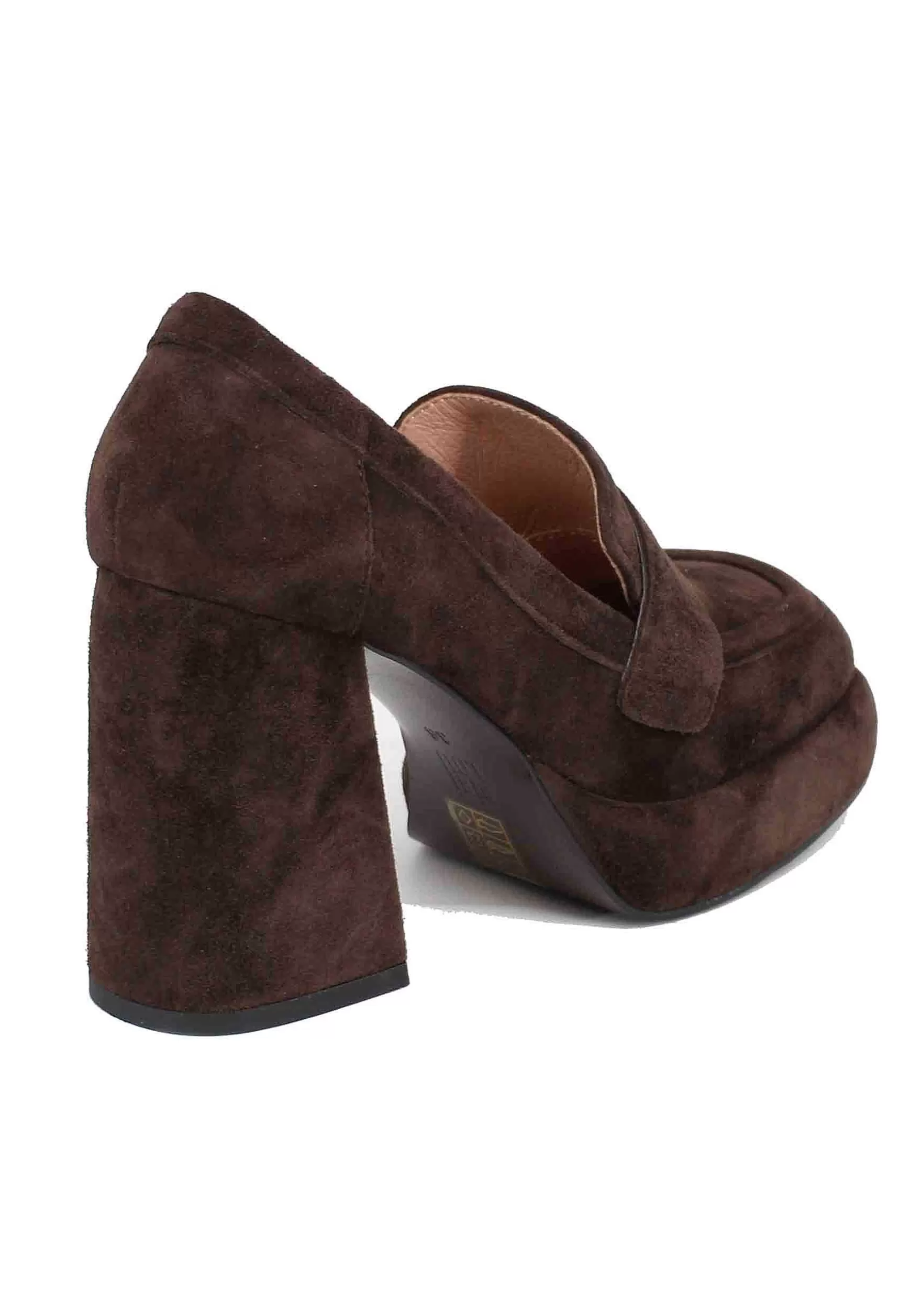 Mocassini Donna In Camoscio Marrone Con Tacco E Plateau Natalie*Bibi Lou Fashion