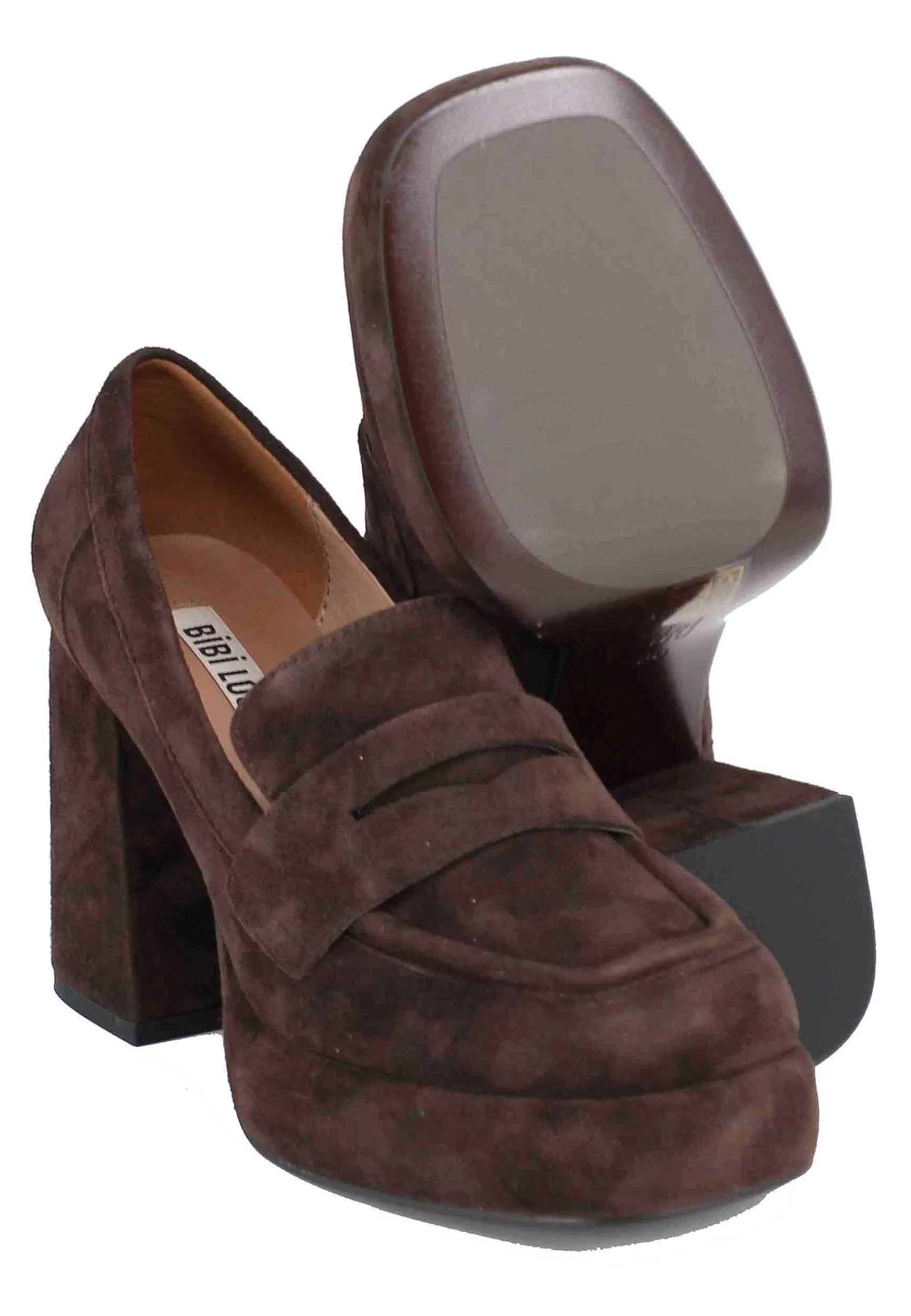 Mocassini Donna In Camoscio Marrone Con Tacco E Plateau Natalie*Bibi Lou Fashion