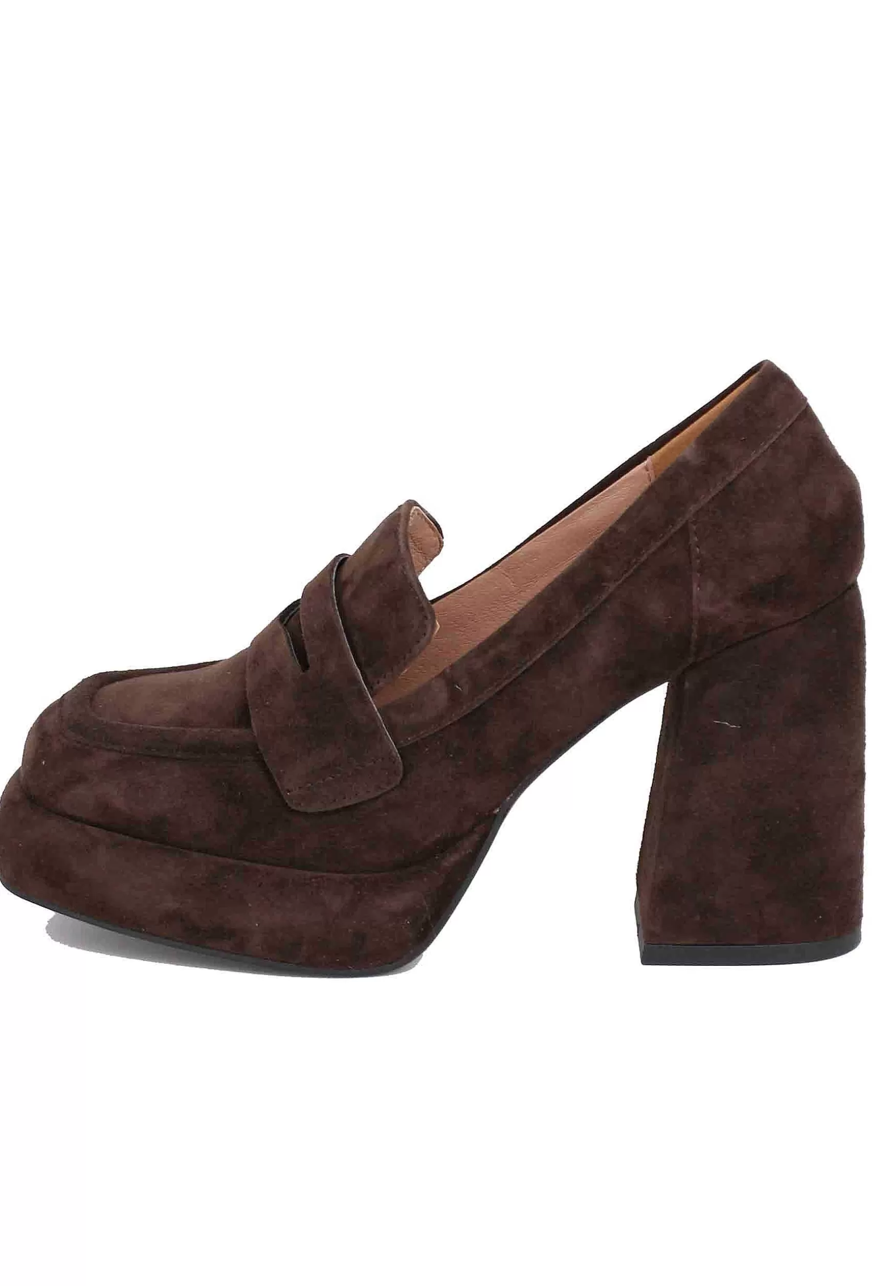 Mocassini Donna In Camoscio Marrone Con Tacco E Plateau Natalie*Bibi Lou Fashion